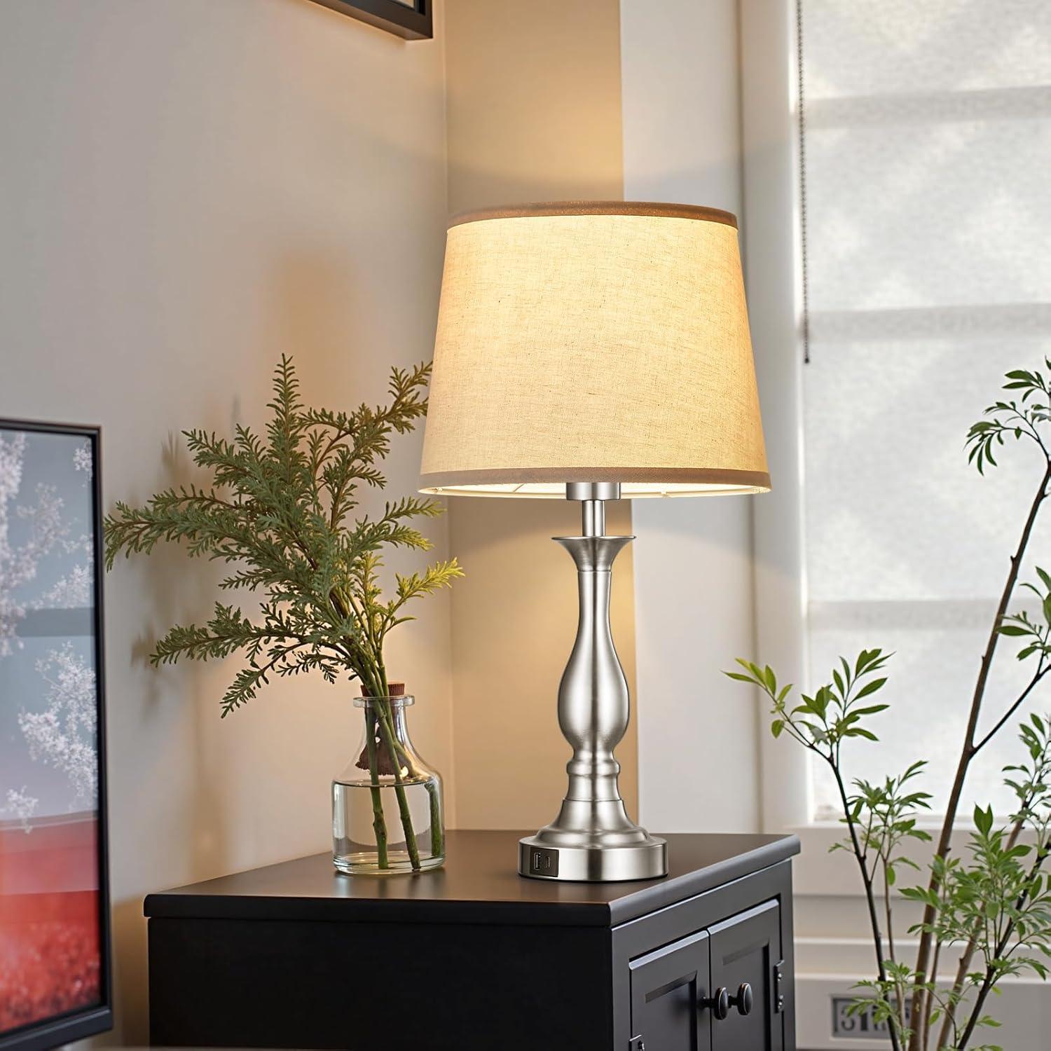 Lámpara de Mesa de Noche Lauag con Control Táctil y Carga USB