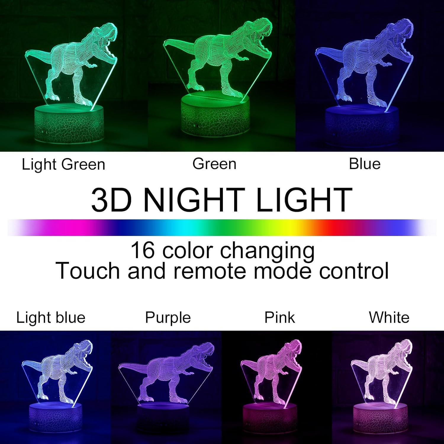 Luz Nocturna 3D T-Rex LED con Sensor Táctil y 7 Colores