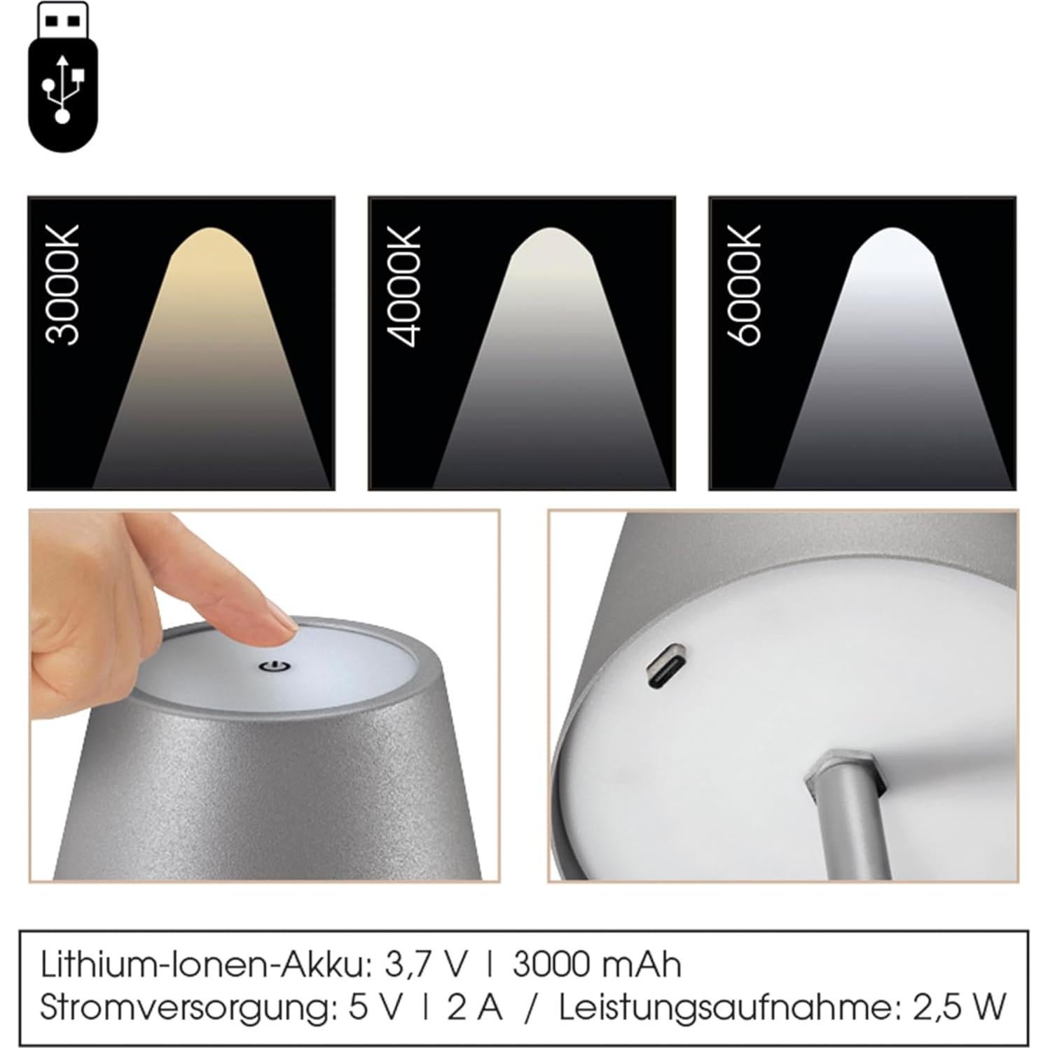 Lámpara de Mesa LED Cilio Sole Blanca, Regulable, 35.56 cm