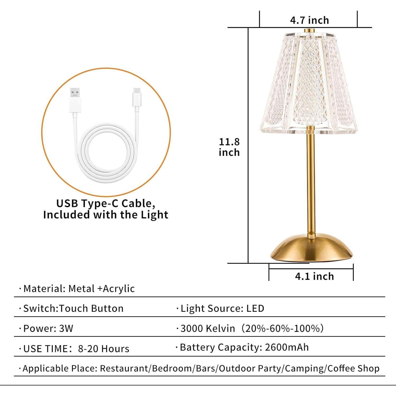 Lámpara de Mesa LED Recargable HAPYGI 30cm Cobre Táctil