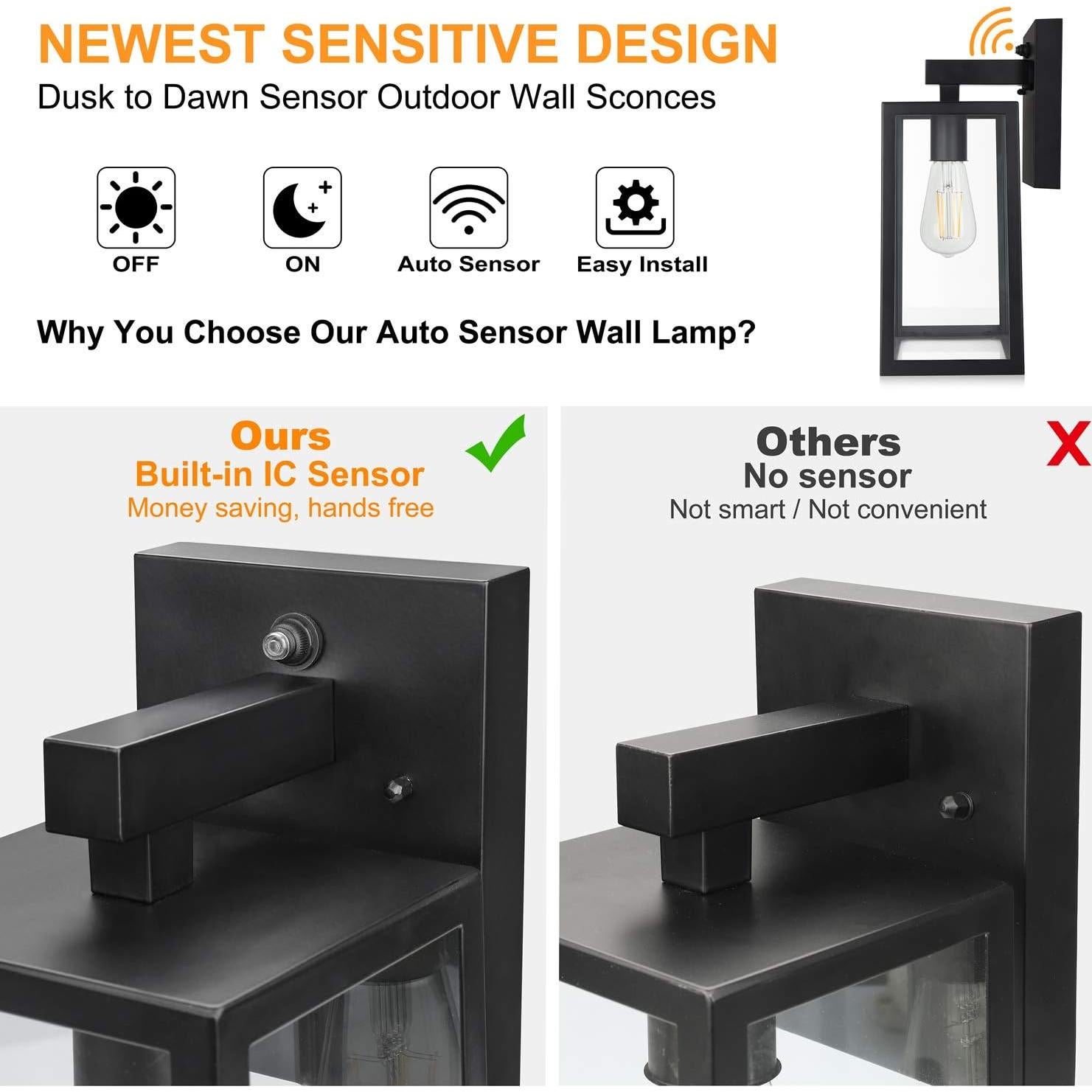Lámpara de Pared Exterior SHINE HAI con Sensor Dusk to Dawn