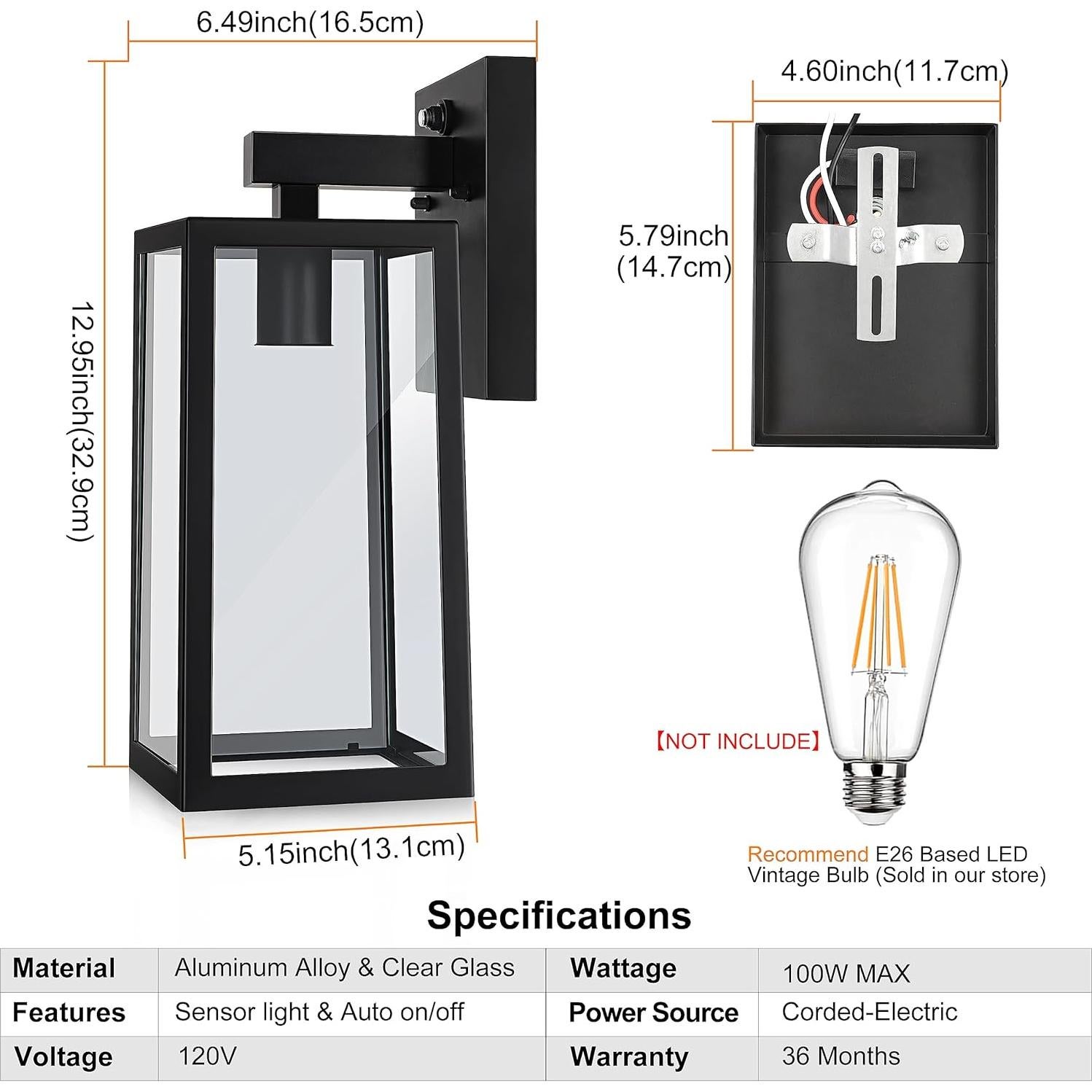 Lámpara de Pared Exterior SHINE HAI con Sensor Dusk to Dawn