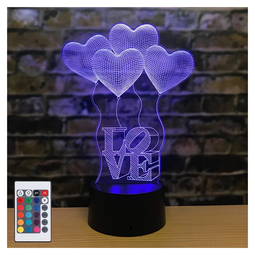 Lámpara 3D AZIMOM Corazón de Amor 16 Colores Control Remoto