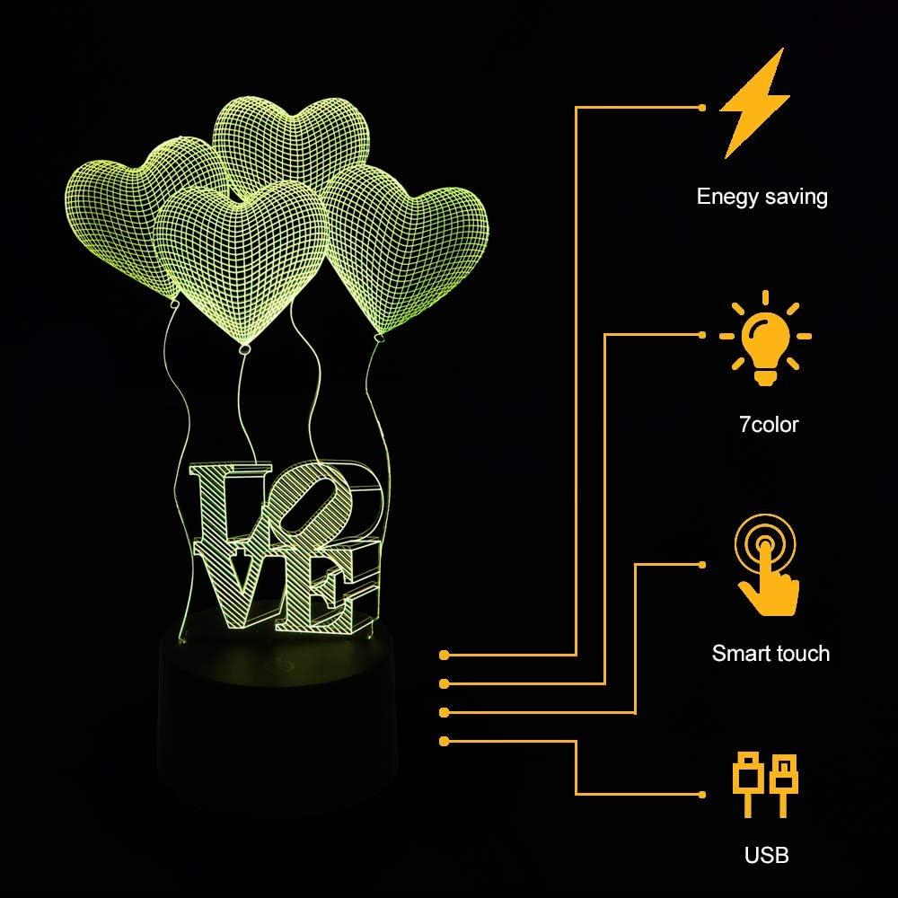 Lámpara 3D AZIMOM Corazón de Amor 16 Colores Control Remoto