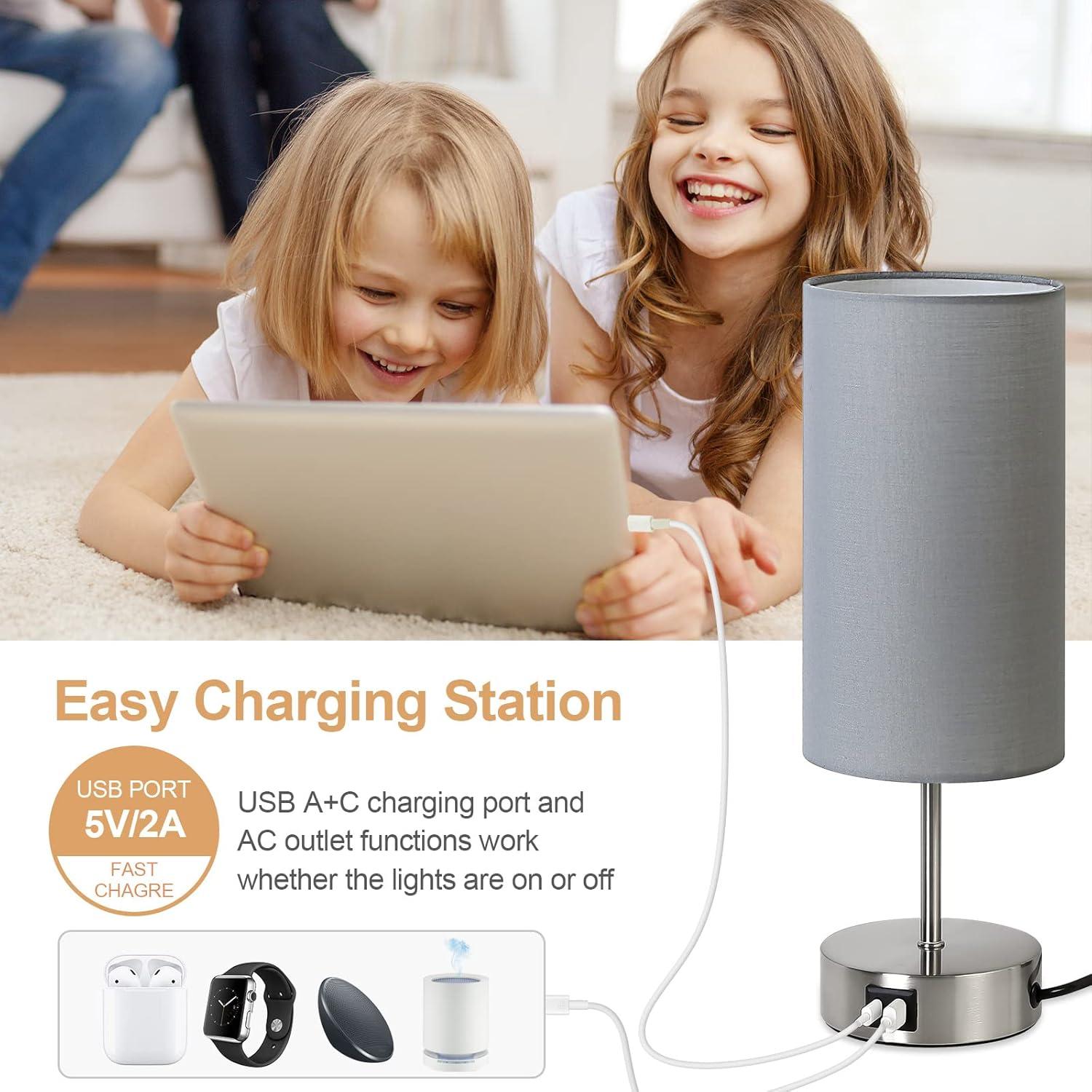 Lámpara de Mesita Yarra-Decor Gris con Carga USB y Control Táctil