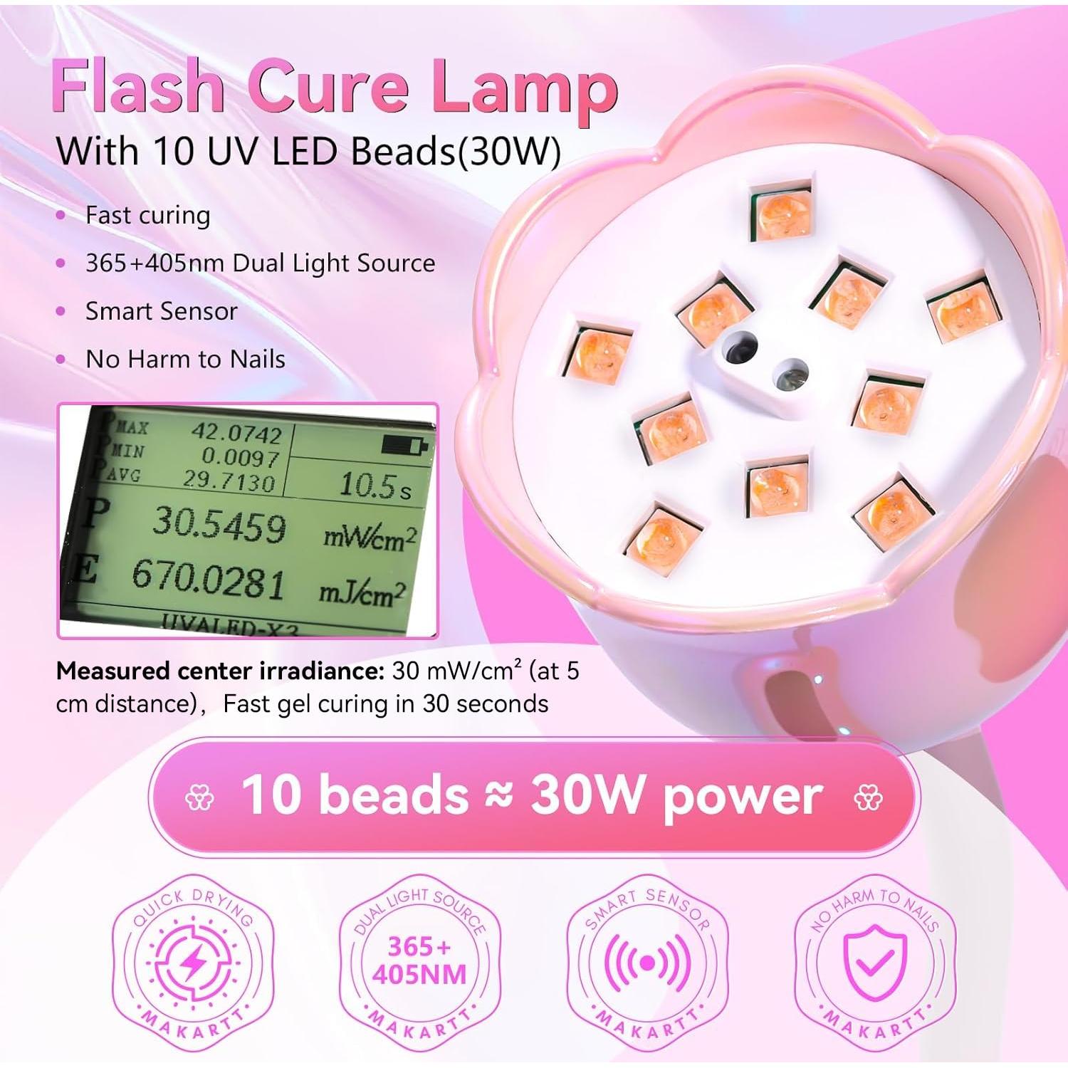 Lámpara UV LED Makartt 30W Mini Recargable con Sensor