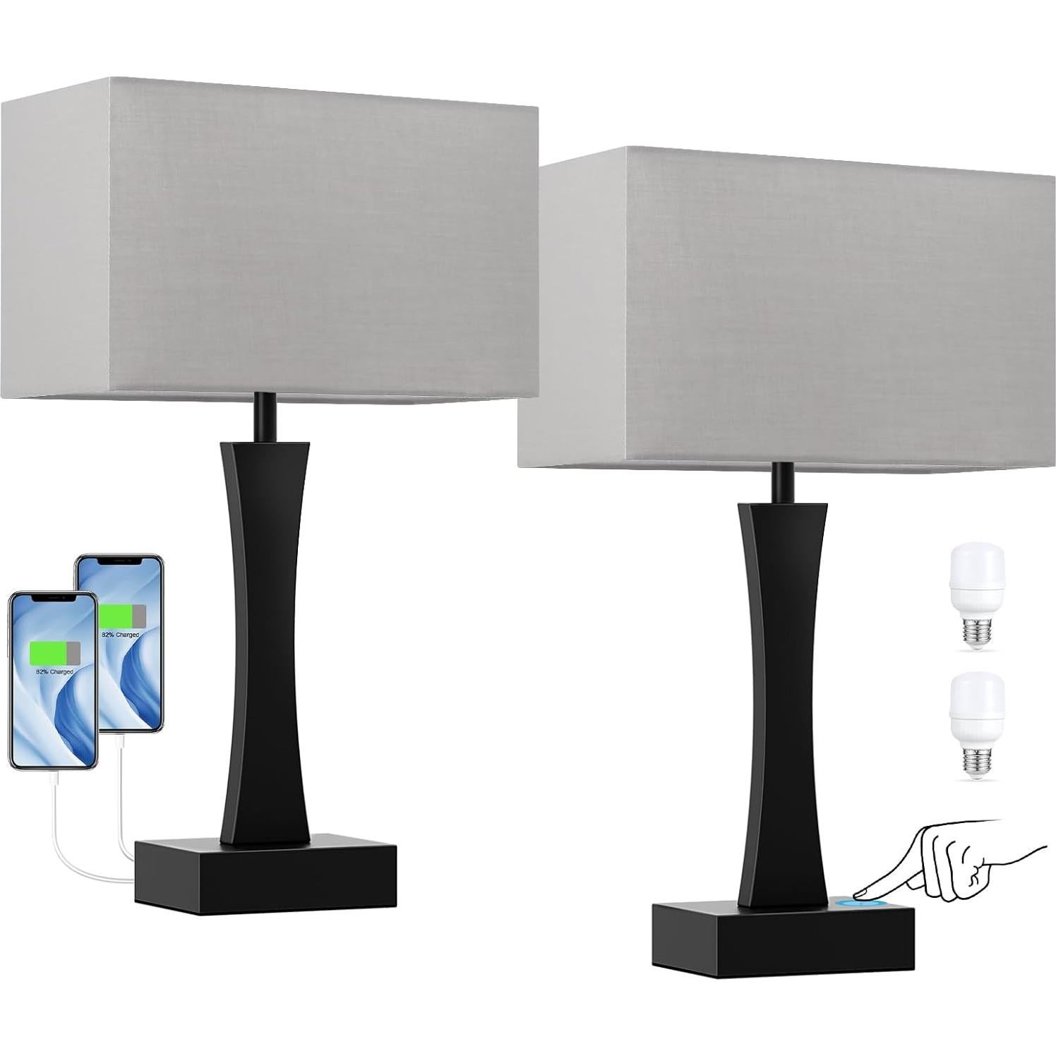 Juego de 2 Lámparas de Mesa Regulables Seealle con USB