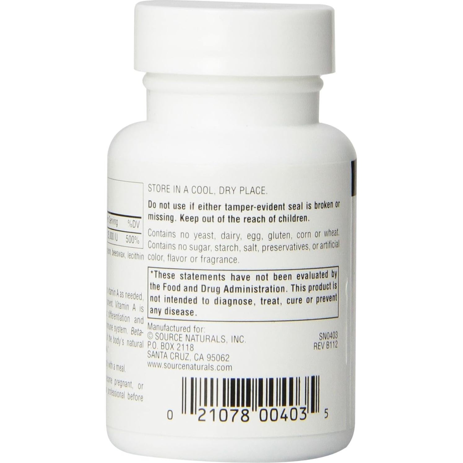 Beta Caroteno 25000 IU Source Naturals 100 Gelatinas Blandas