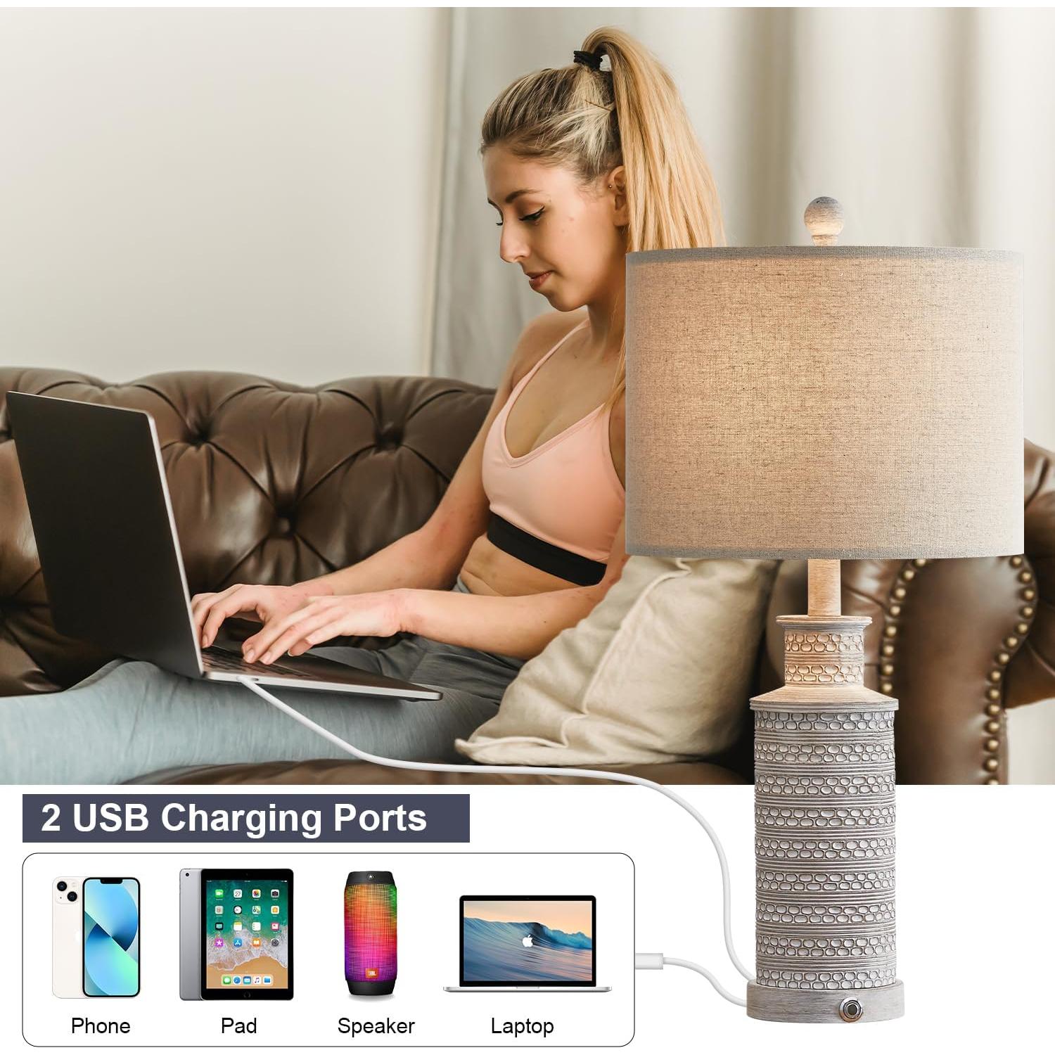 Lámpara de Mesa Táctil Regulable BOBOMOMO Vintage 3 Niveles USB