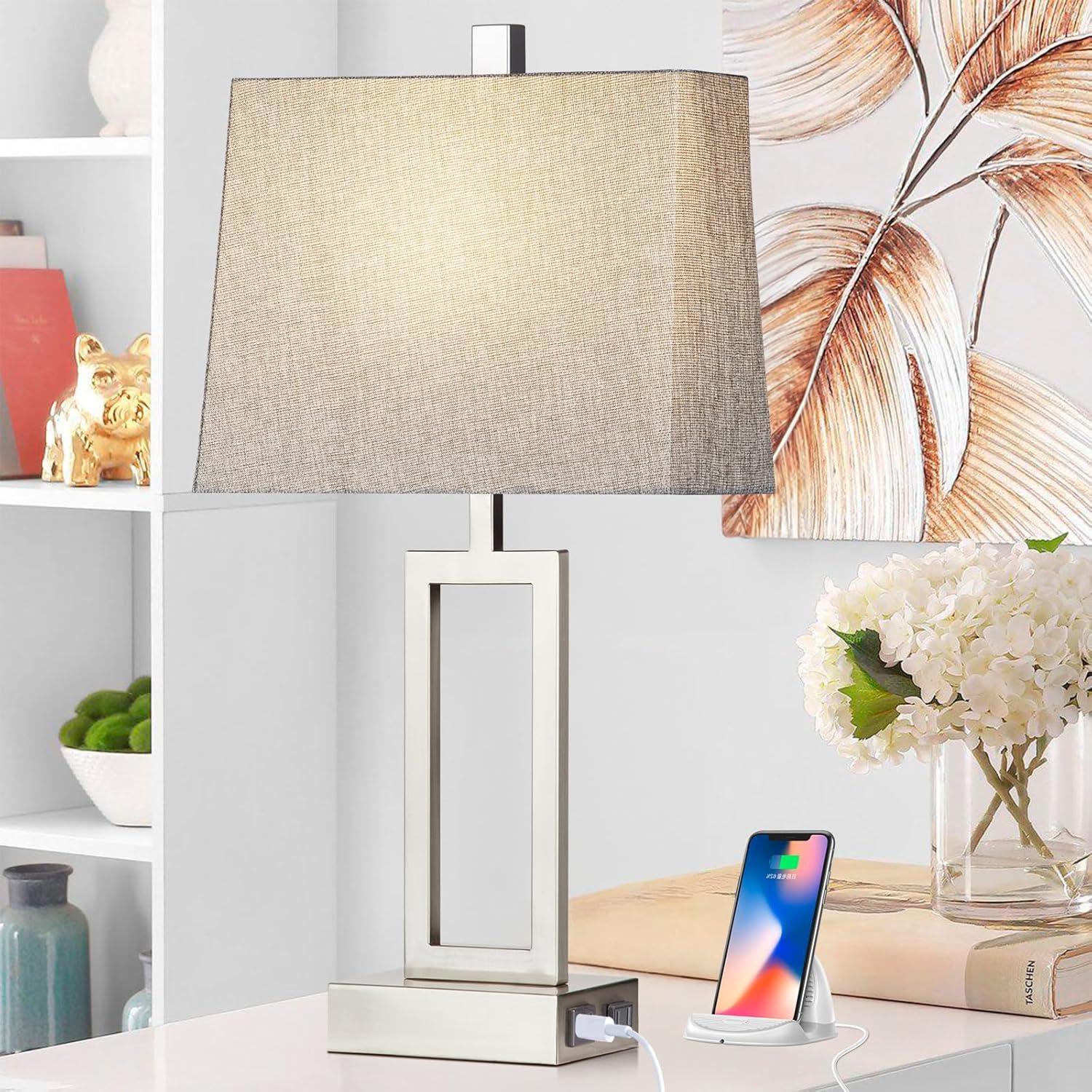 Juego de 2 Lámparas de Mesa Táctiles Plata con USB y LED