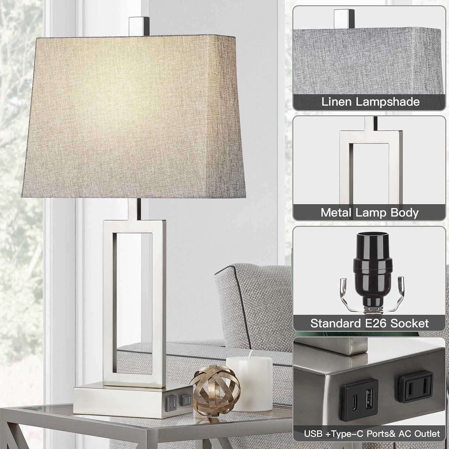 Juego de 2 Lámparas de Mesa Táctiles Plata con USB y LED