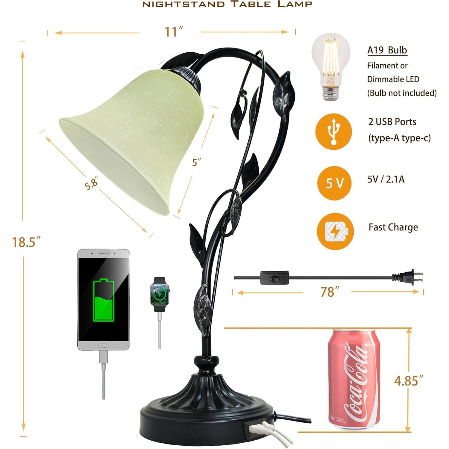 Lámpara Táctil Regulable Flashell 3 Modos USB Vintage 47cm