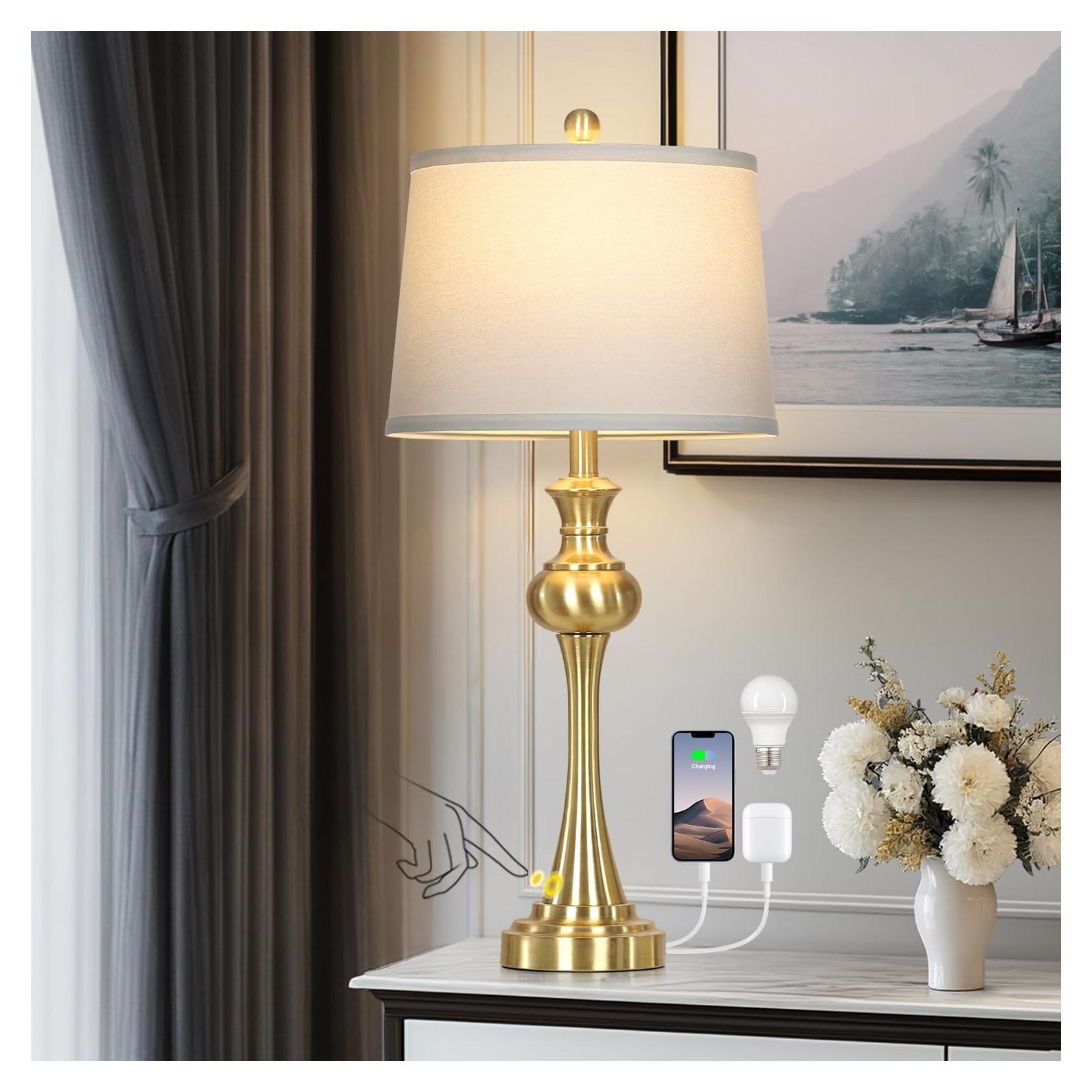 Lámpara de Mesa Dorada Cinyirong Táctil 3 Niveles USB