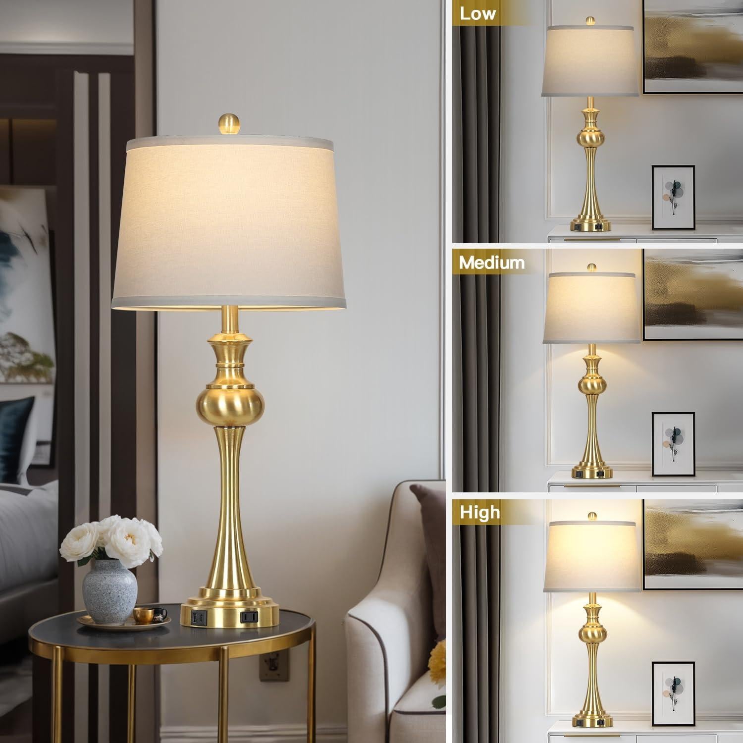 Lámpara de Mesa Dorada Cinyirong Táctil 3 Niveles USB