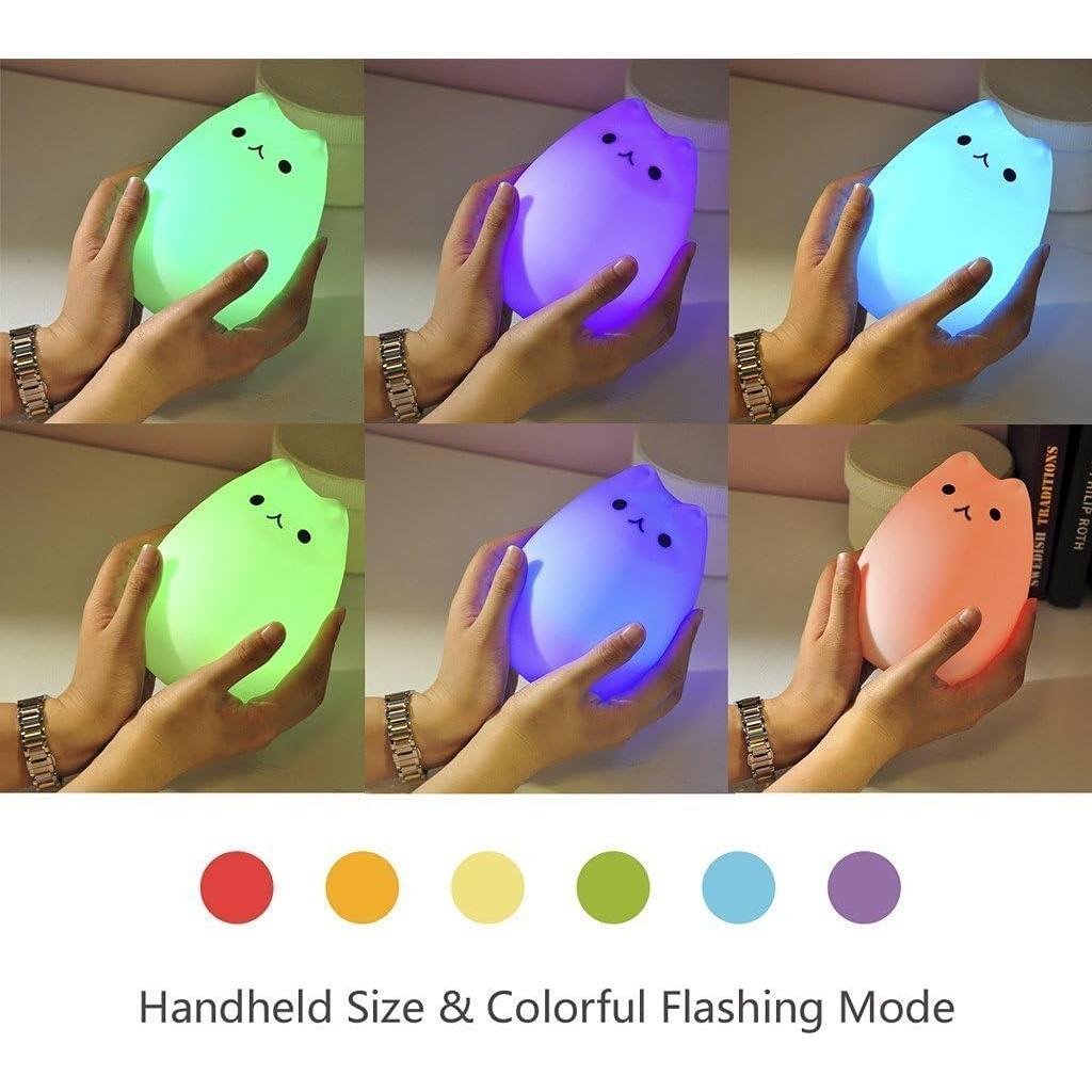 Luz Nocturna Gato WoneNice Silicona Recargable 7 Colores