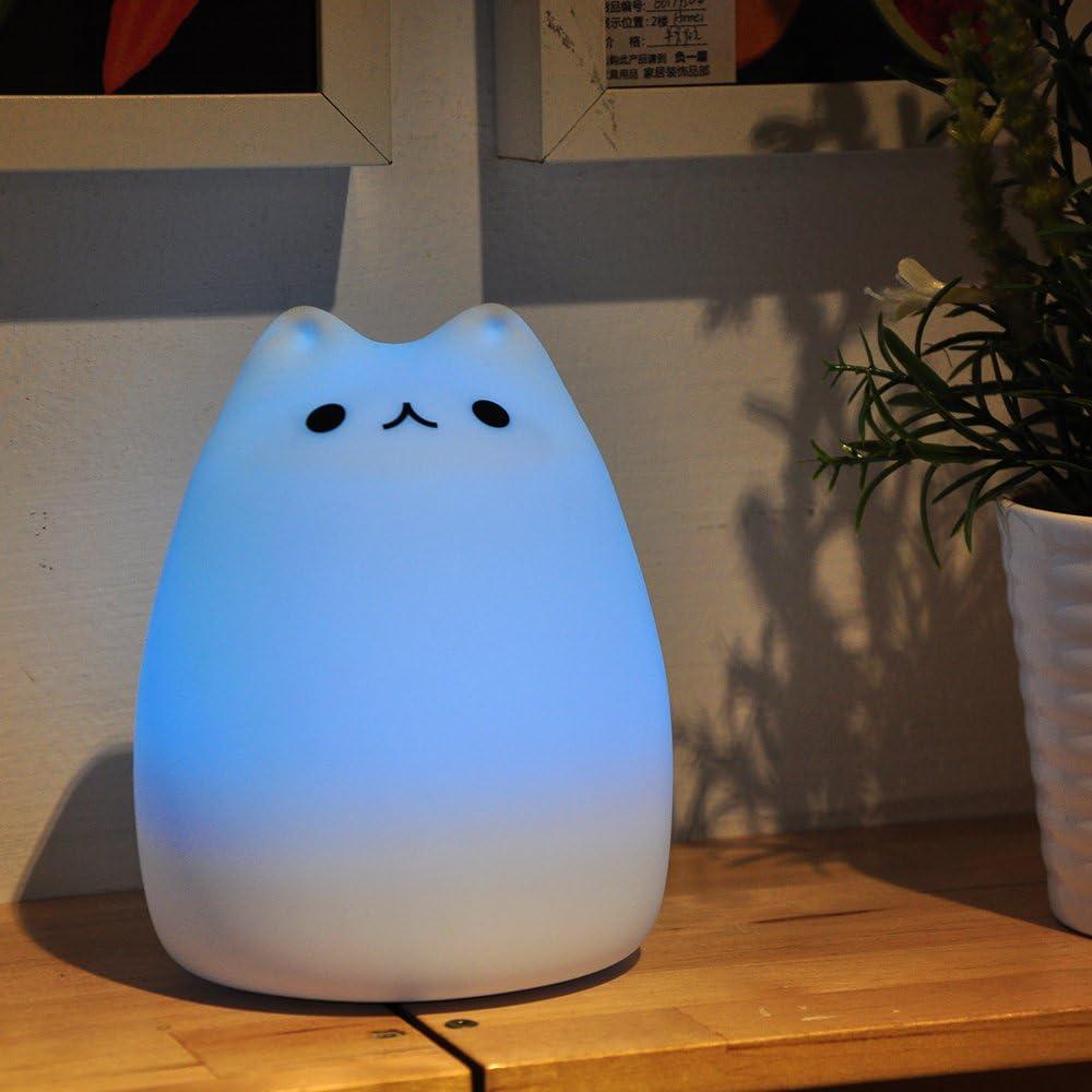 Luz Nocturna Gato WoneNice Silicona Recargable 7 Colores