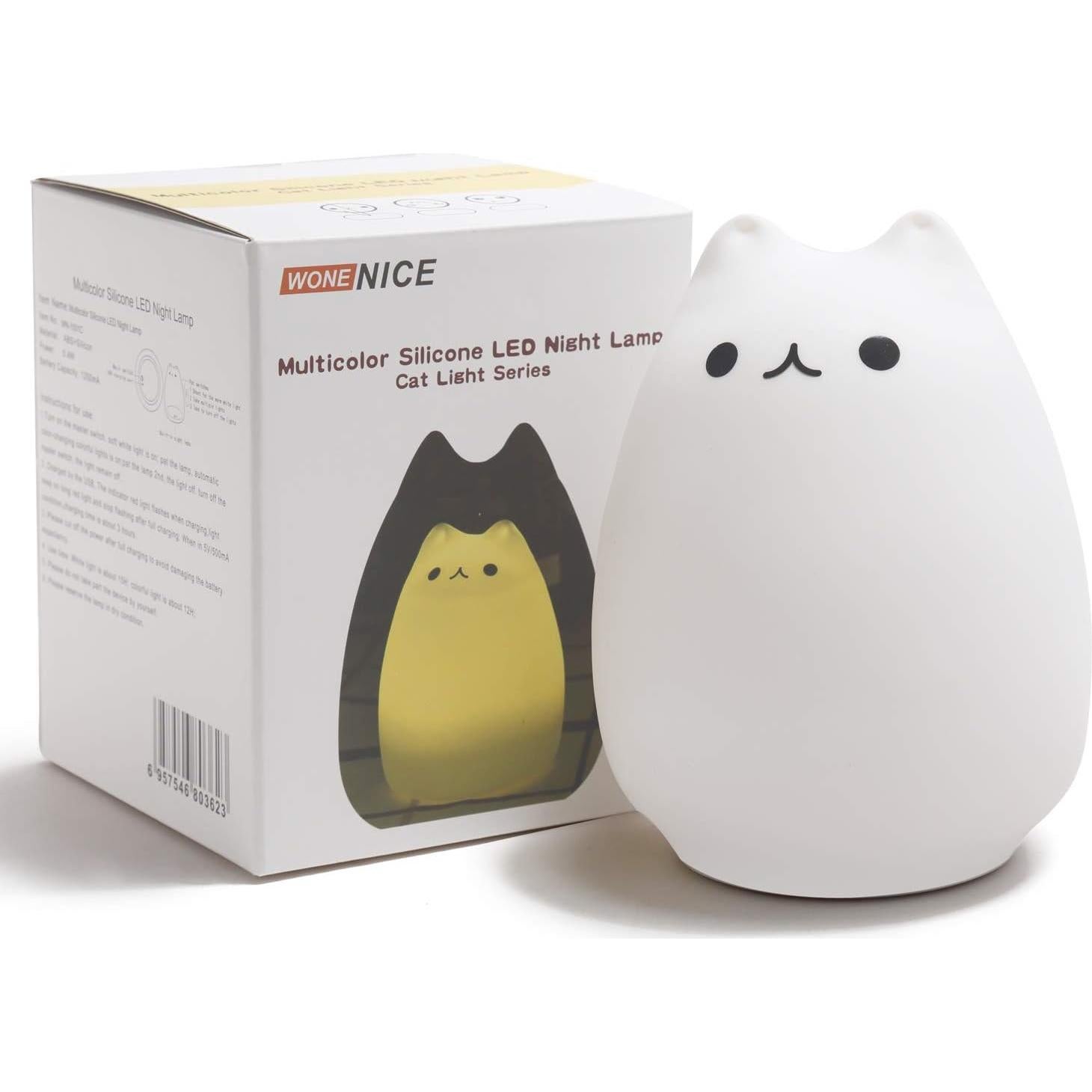 Luz Nocturna Gato WoneNice Silicona Recargable 7 Colores