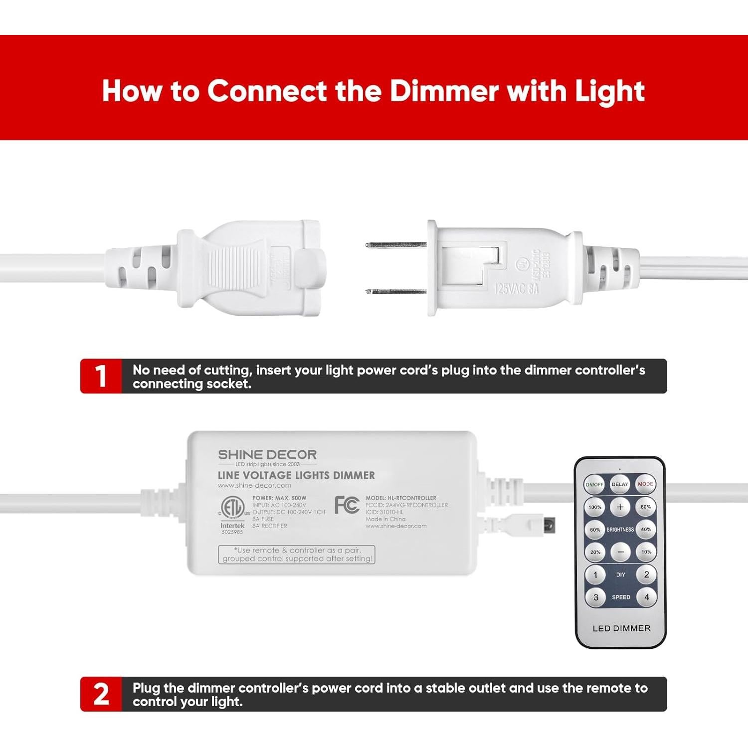Controlador de Atenuación Shine Decor con Control Remoto 1.5m