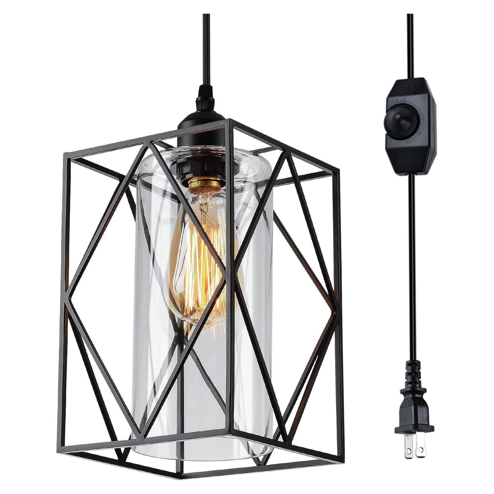 Luz Colgante Enchufable HMVPL con Regulador 16x24cm Negro