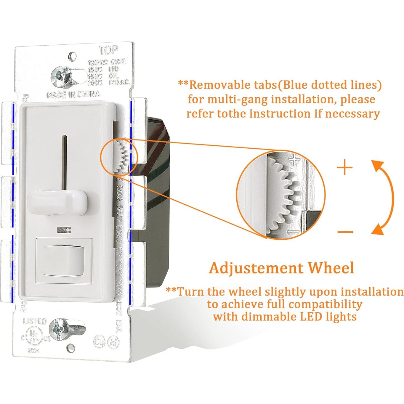 Interruptor Regulador Cloudy Bay 600W LED/CFL/Incandescente Blanco