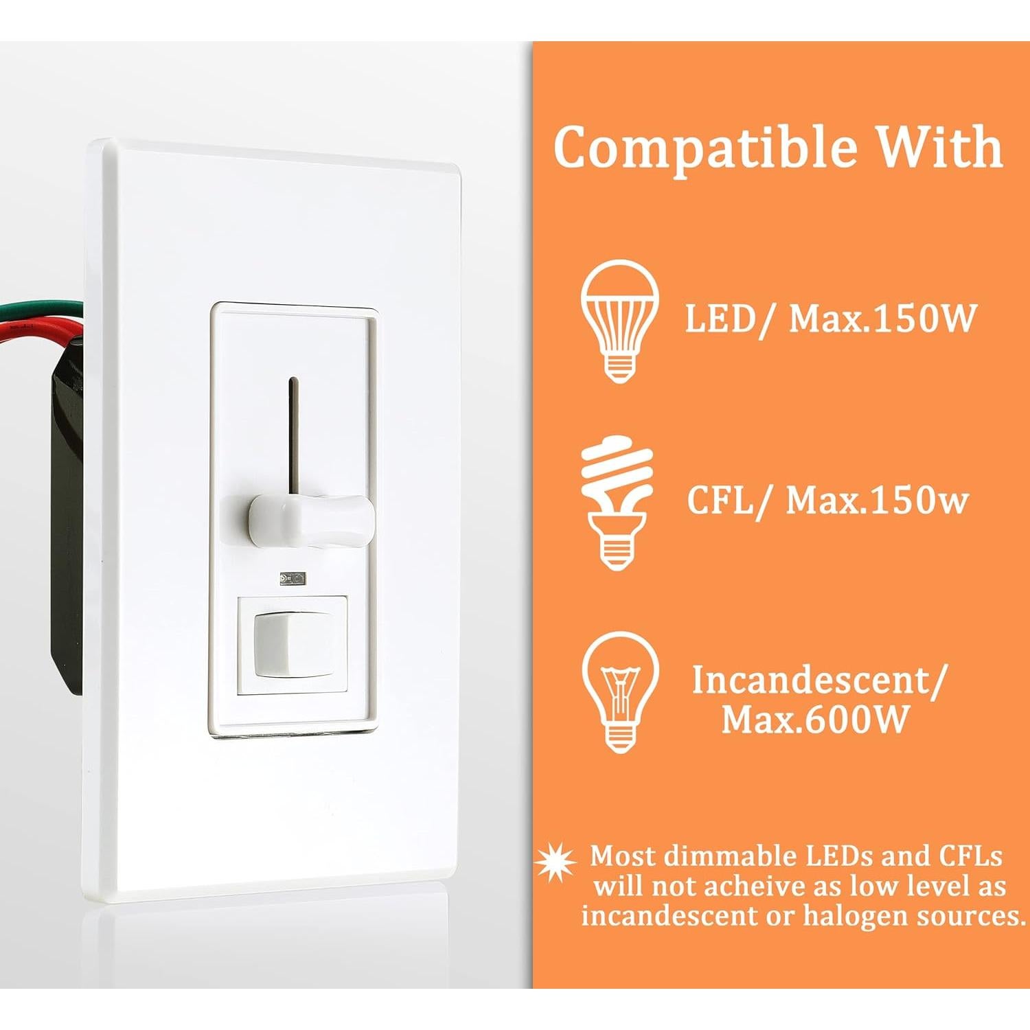 Interruptor Regulador Cloudy Bay 600W LED/CFL/Incandescente Blanco