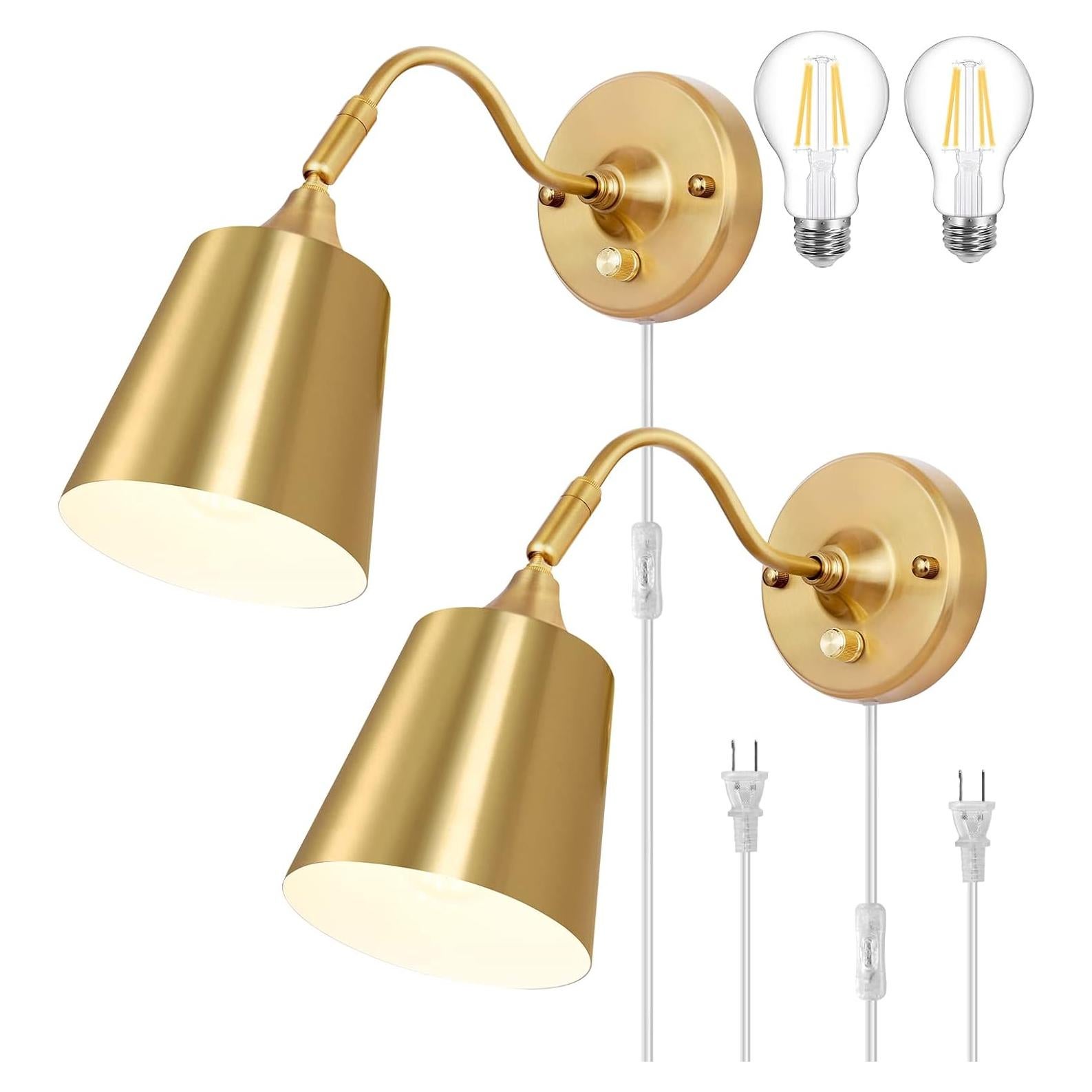 Aplique de pared regulable TRLIFE dorado con 2 bombillas LED