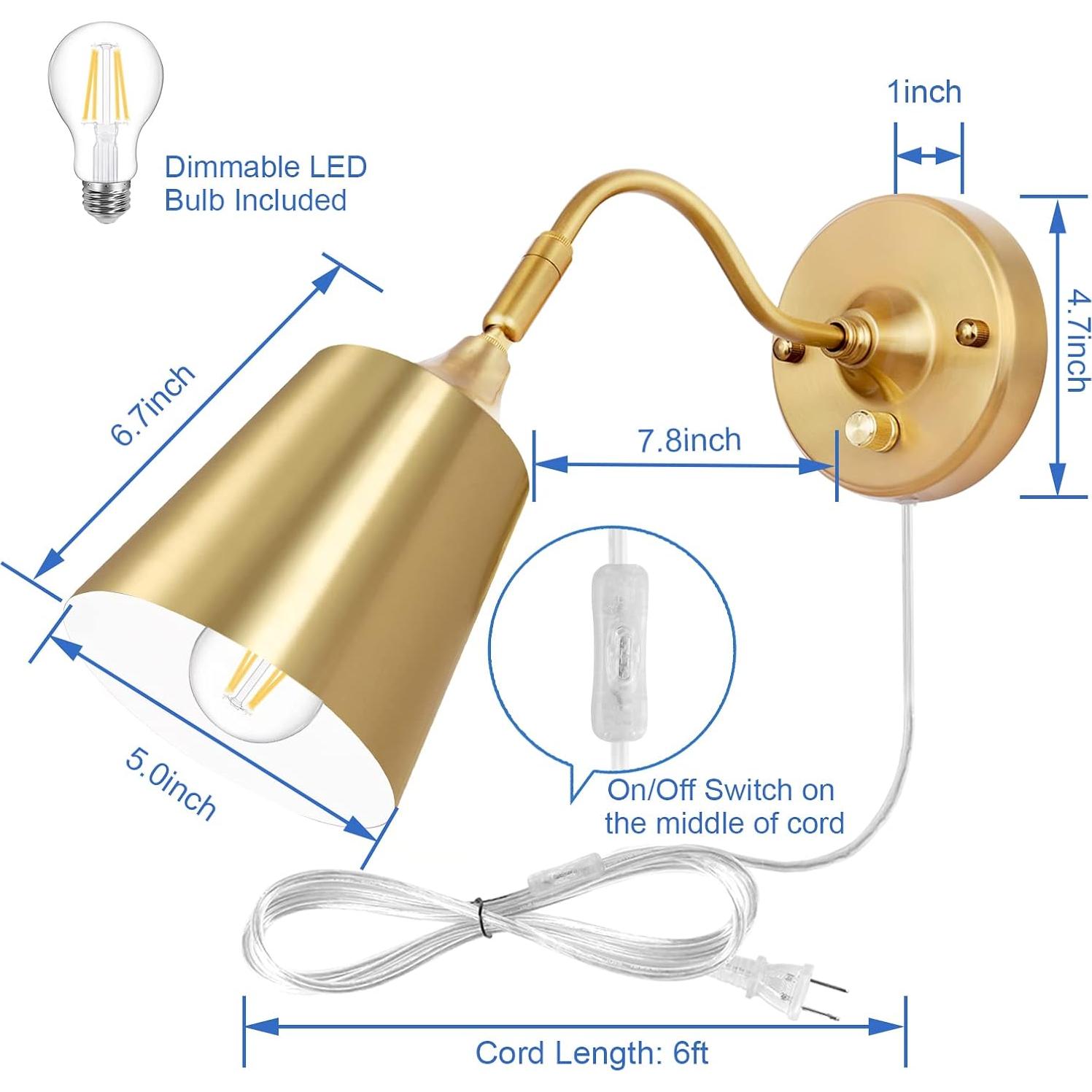 Aplique de pared regulable TRLIFE dorado con 2 bombillas LED