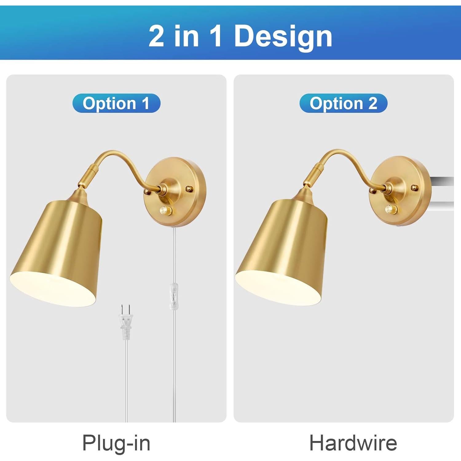 Aplique de pared regulable TRLIFE dorado con 2 bombillas LED