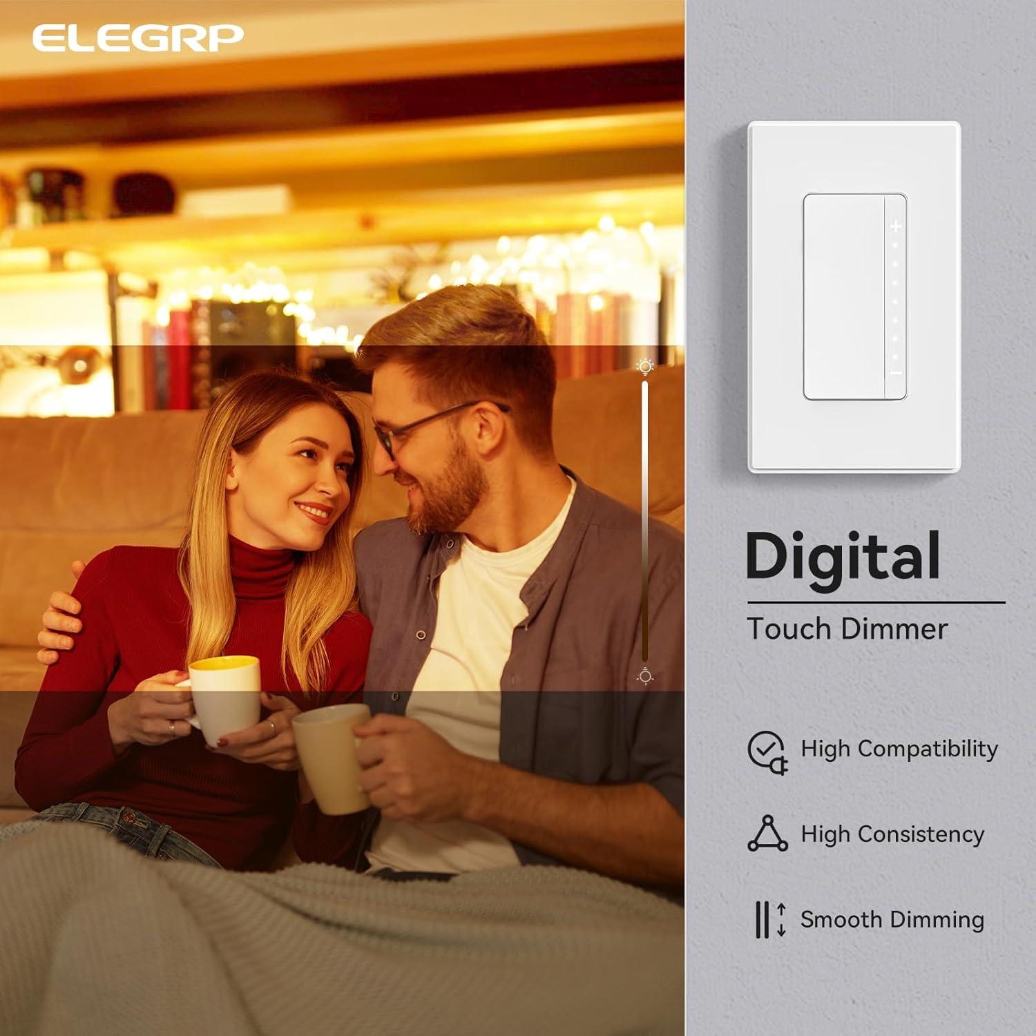 Interruptor Regulador Digital ELEGRP 150W LED Blanco Mate