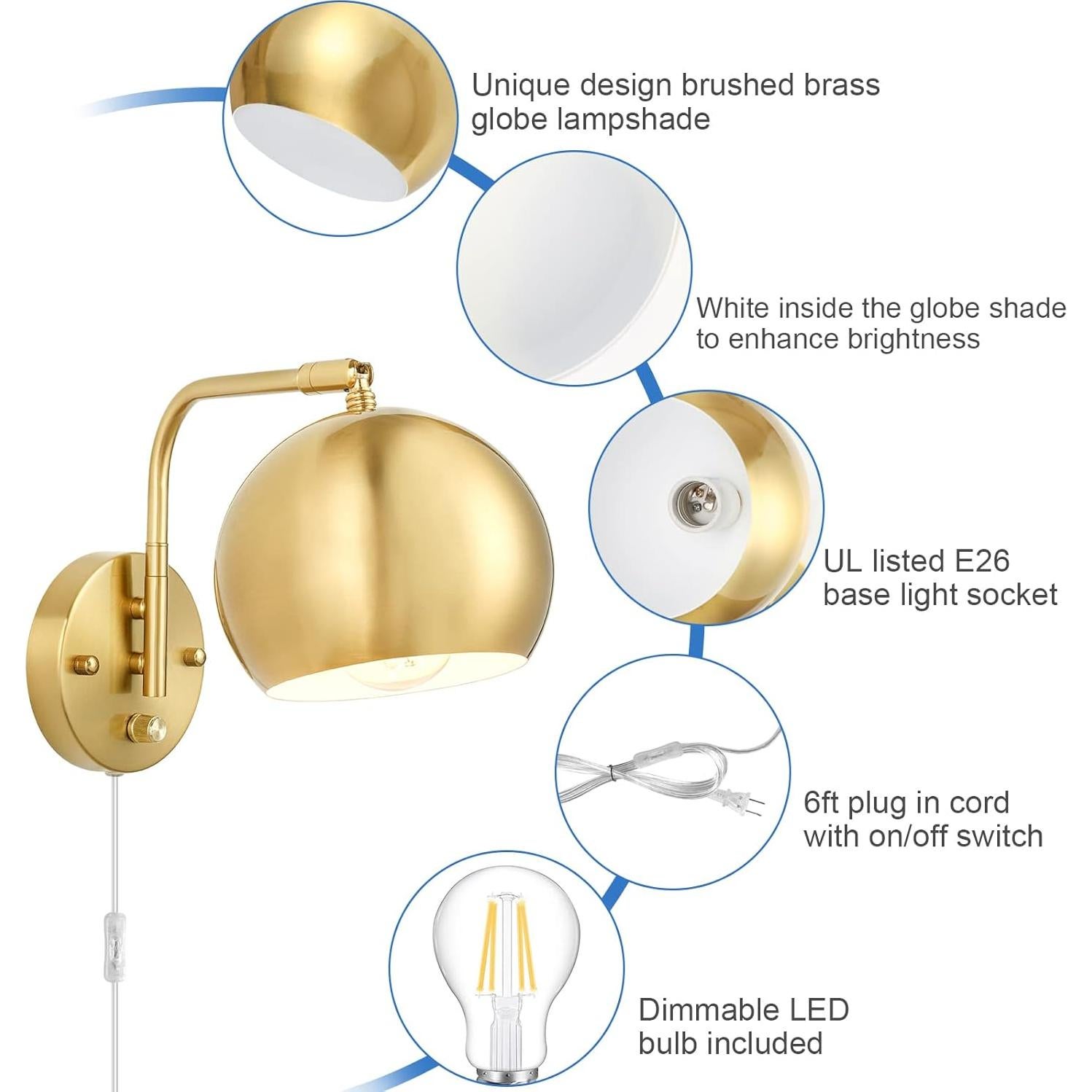 Aplique de pared regulable VATONI con 2 bombillas LED oro
