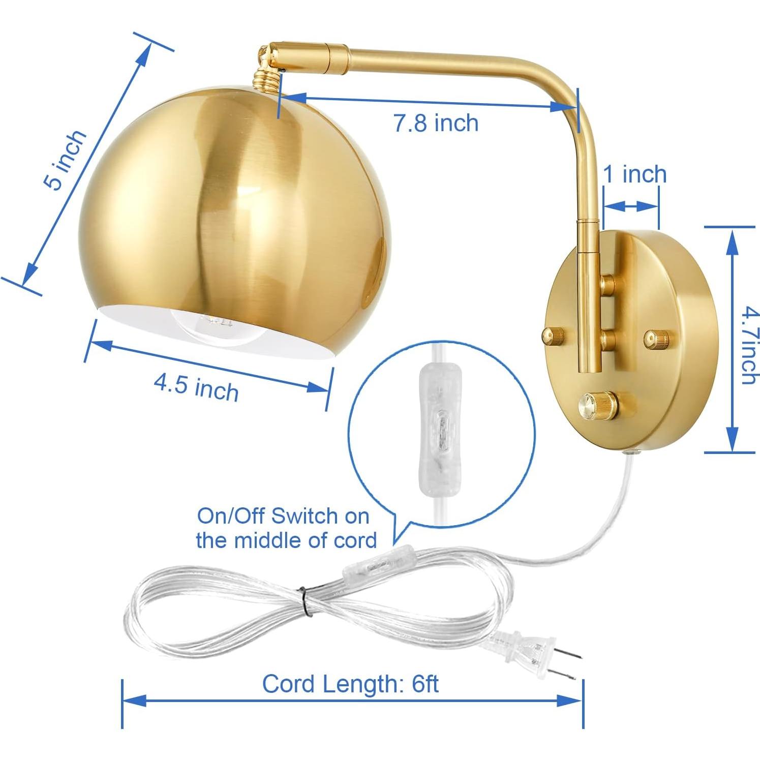 Aplique de pared regulable VATONI con 2 bombillas LED oro