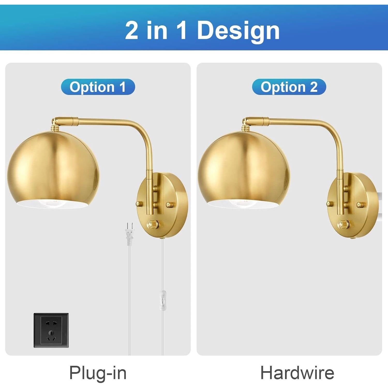 Aplique de pared regulable VATONI con 2 bombillas LED oro