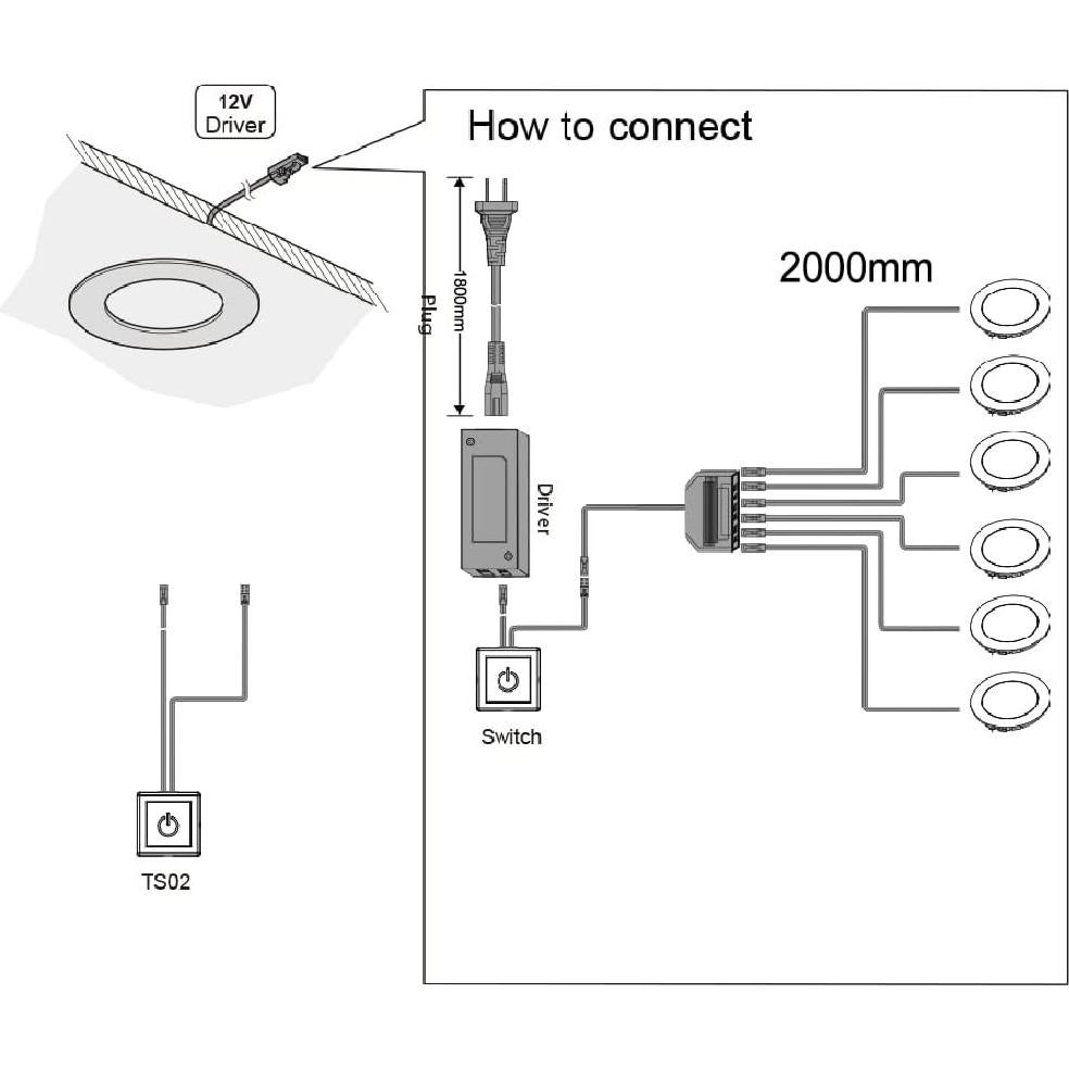Iluminación Bajo Gabinete VST 6 Piezas 4000K 12V 2W Táctil