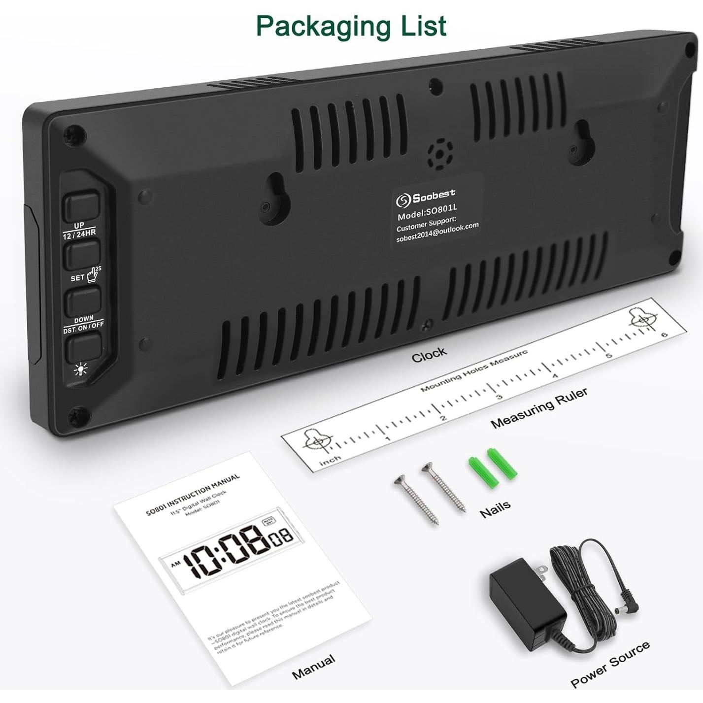 Reloj de Pared Digital Soobest 10" LED Azul con Segundos