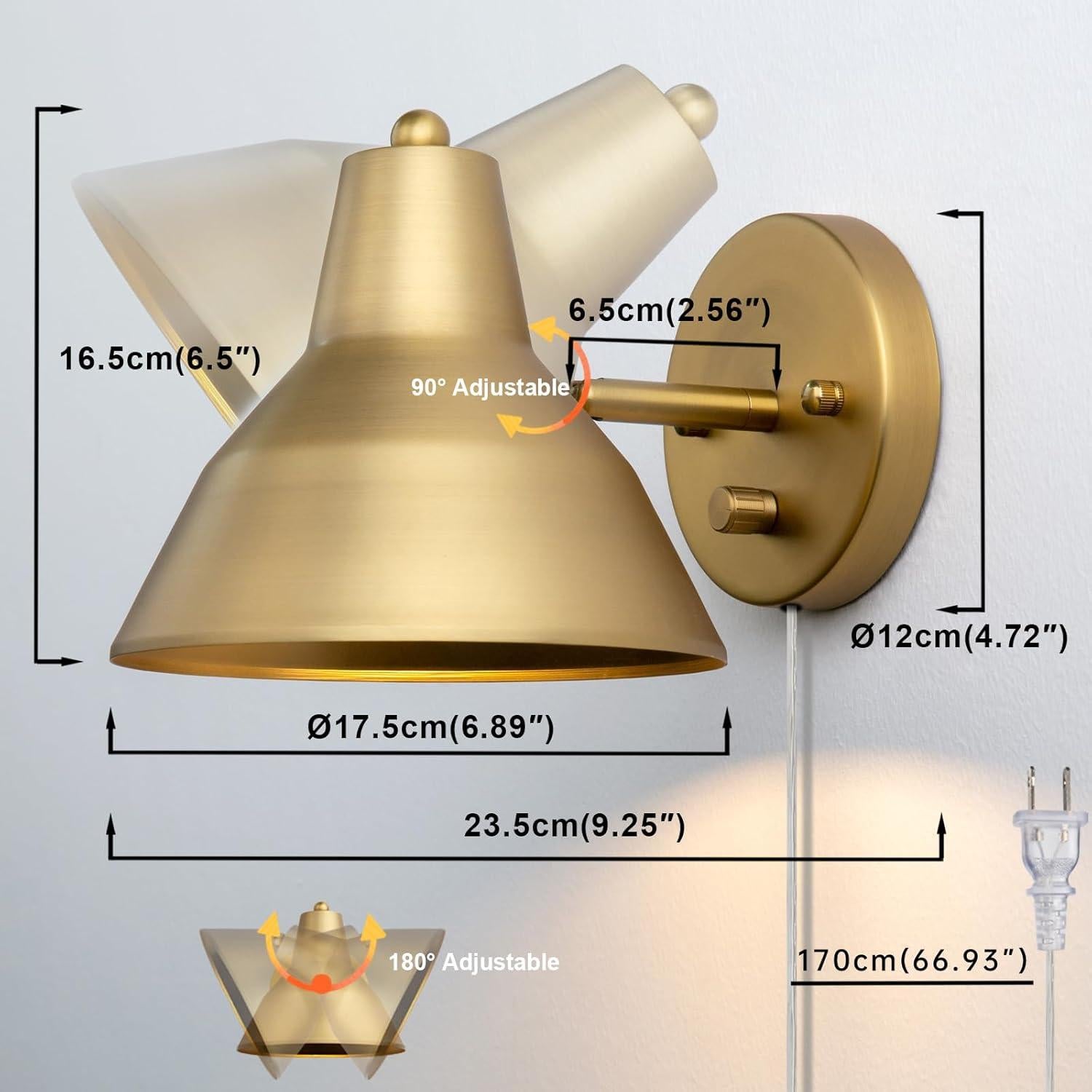 Aplique de pared Yosoan regulable en bronce, luz moderna 23.5 cm