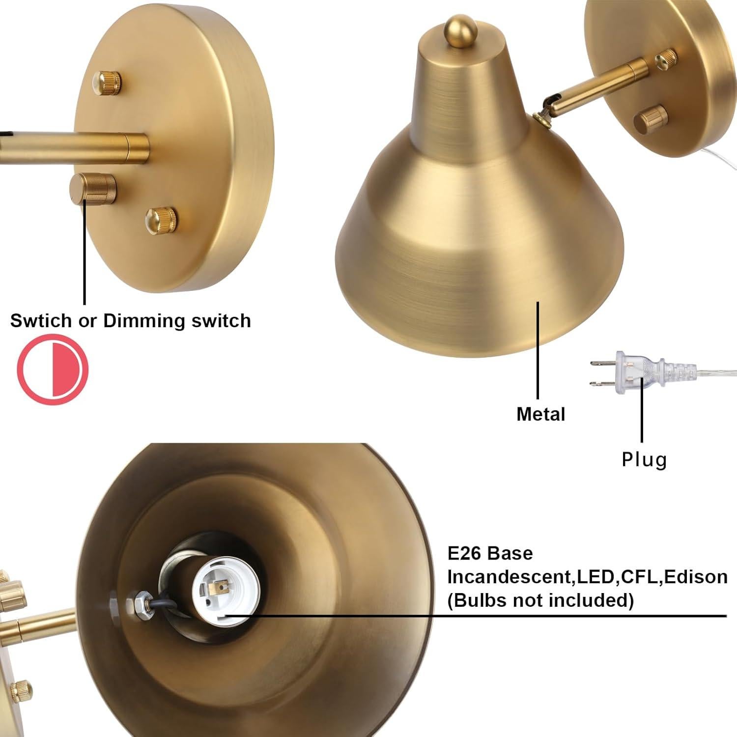 Aplique de pared Yosoan regulable en bronce, luz moderna 23.5 cm