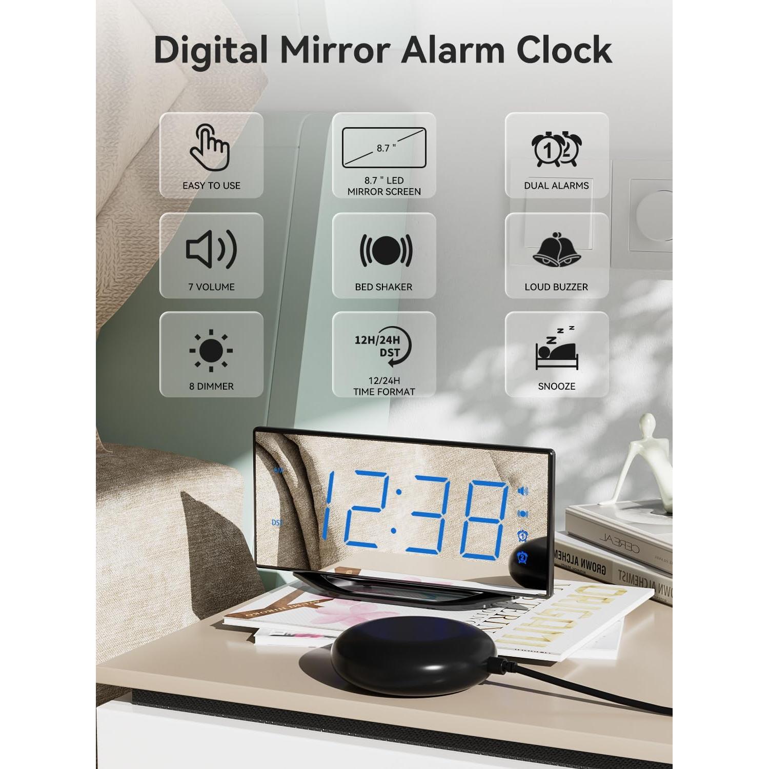 Reloj Despertador Vibrante PPLEE con Pantalla LED 8.7"