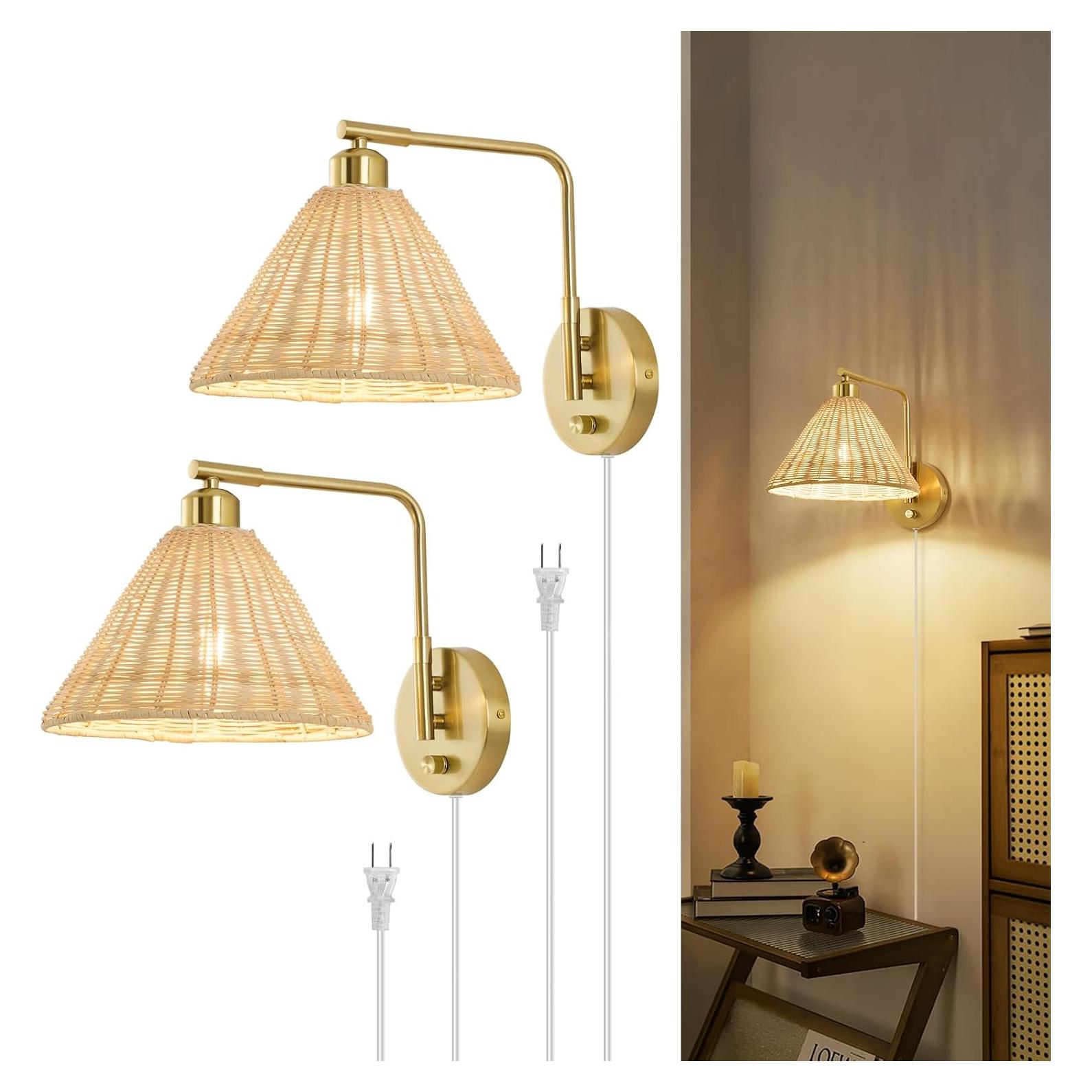 Aplique de Pared Weaboopre Dorado Tejido a Mano 2 Lámparas