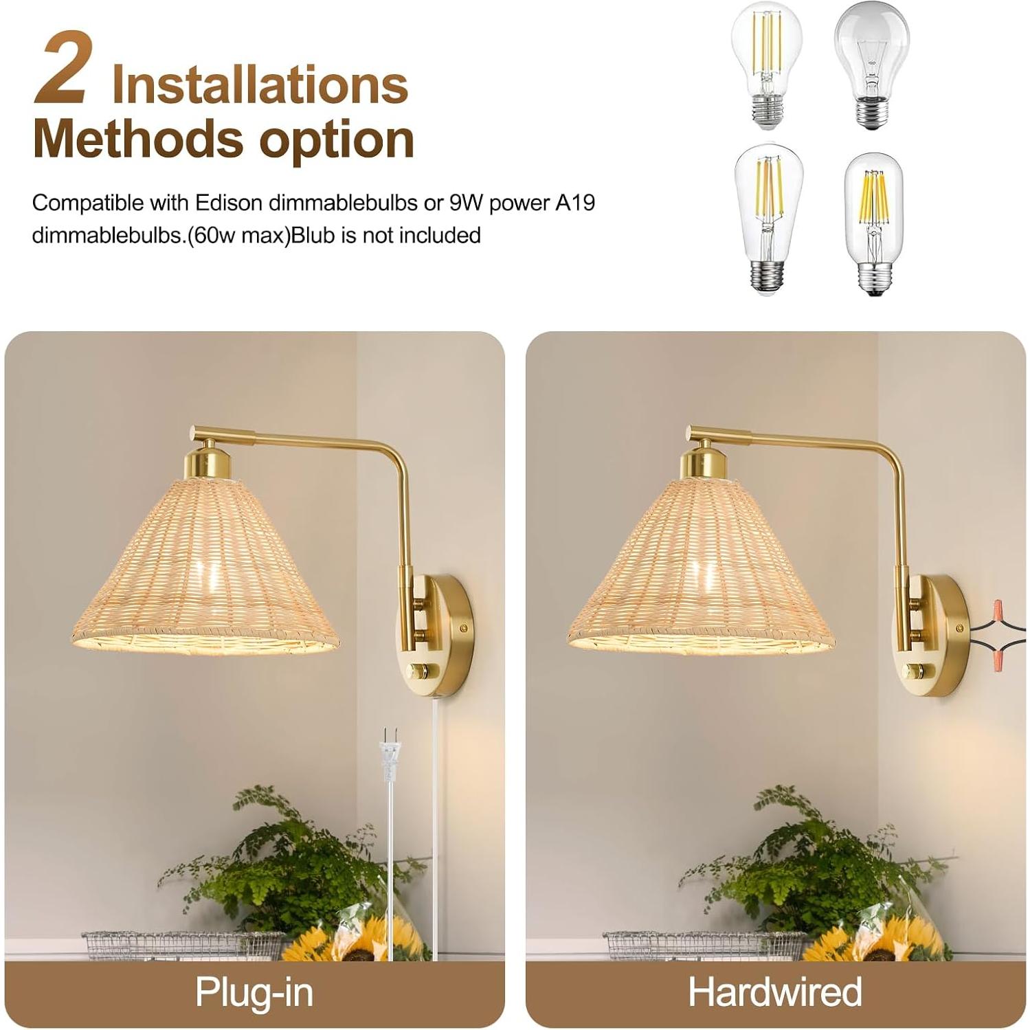 Aplique de Pared Weaboopre Dorado Tejido a Mano 2 Lámparas