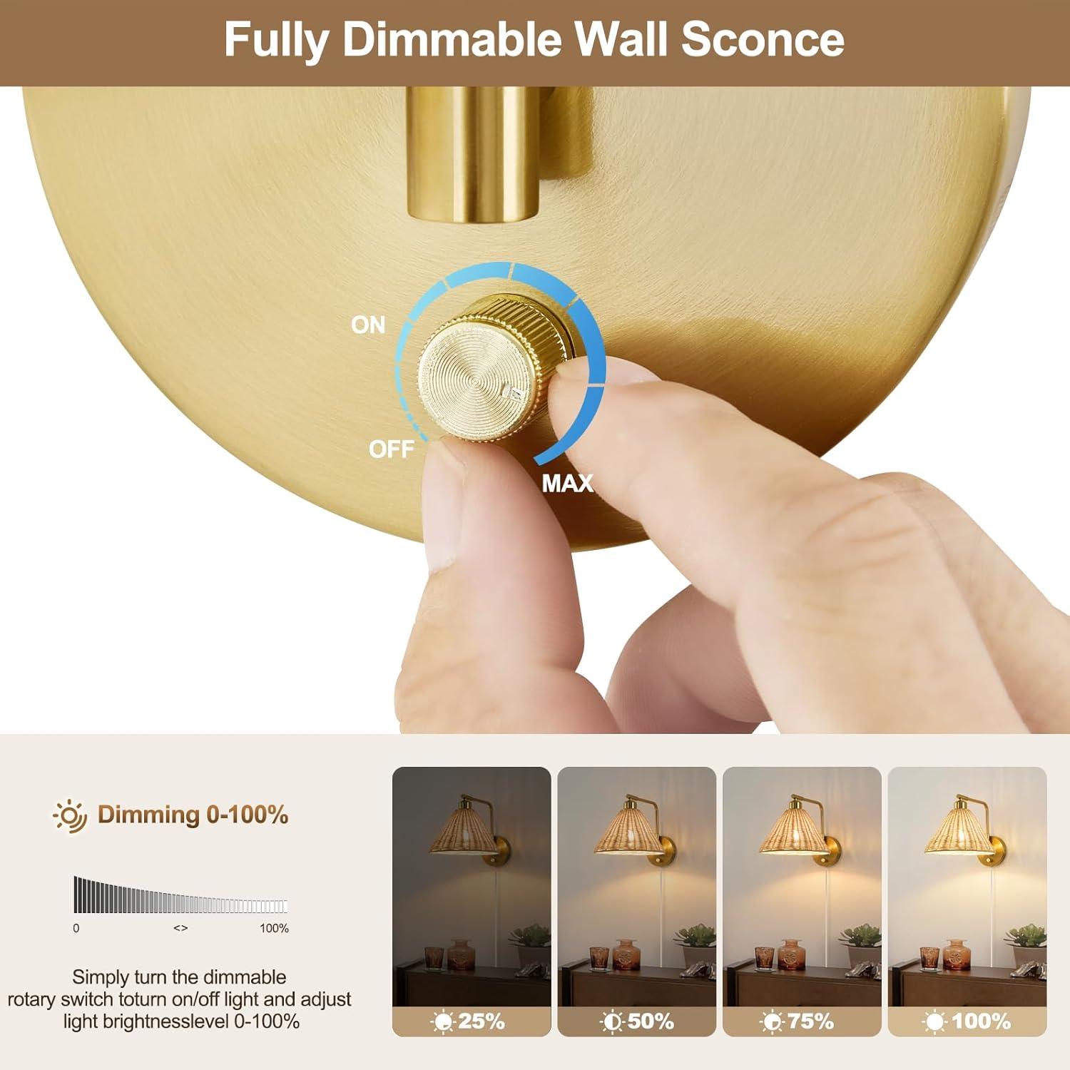 Aplique de Pared Weaboopre Dorado Tejido a Mano 2 Lámparas