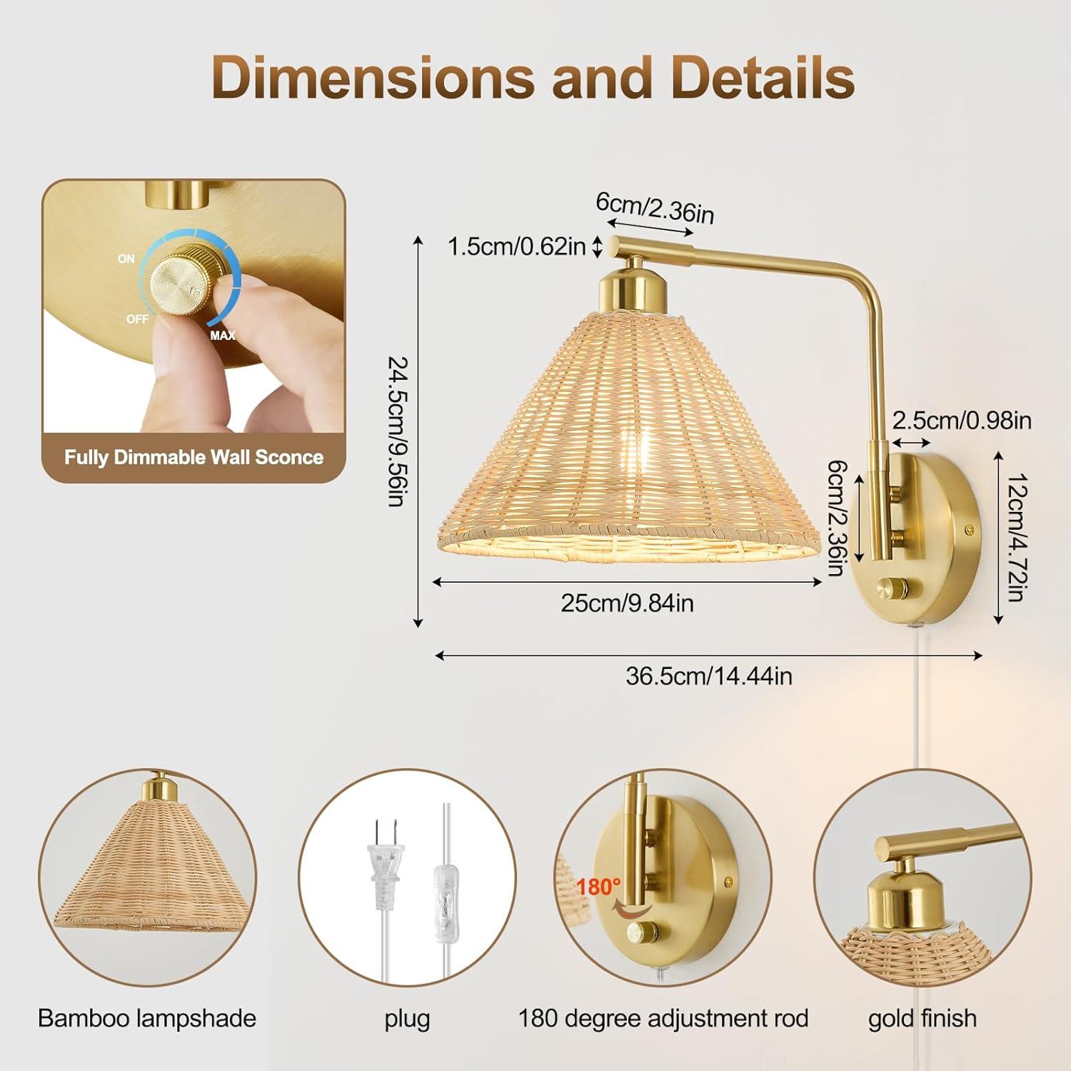Aplique de Pared Weaboopre Dorado Tejido a Mano 2 Lámparas