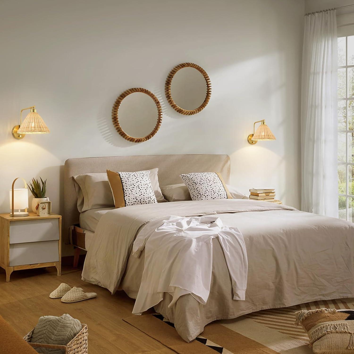 Aplique de Pared Weaboopre Dorado Tejido a Mano 2 Lámparas