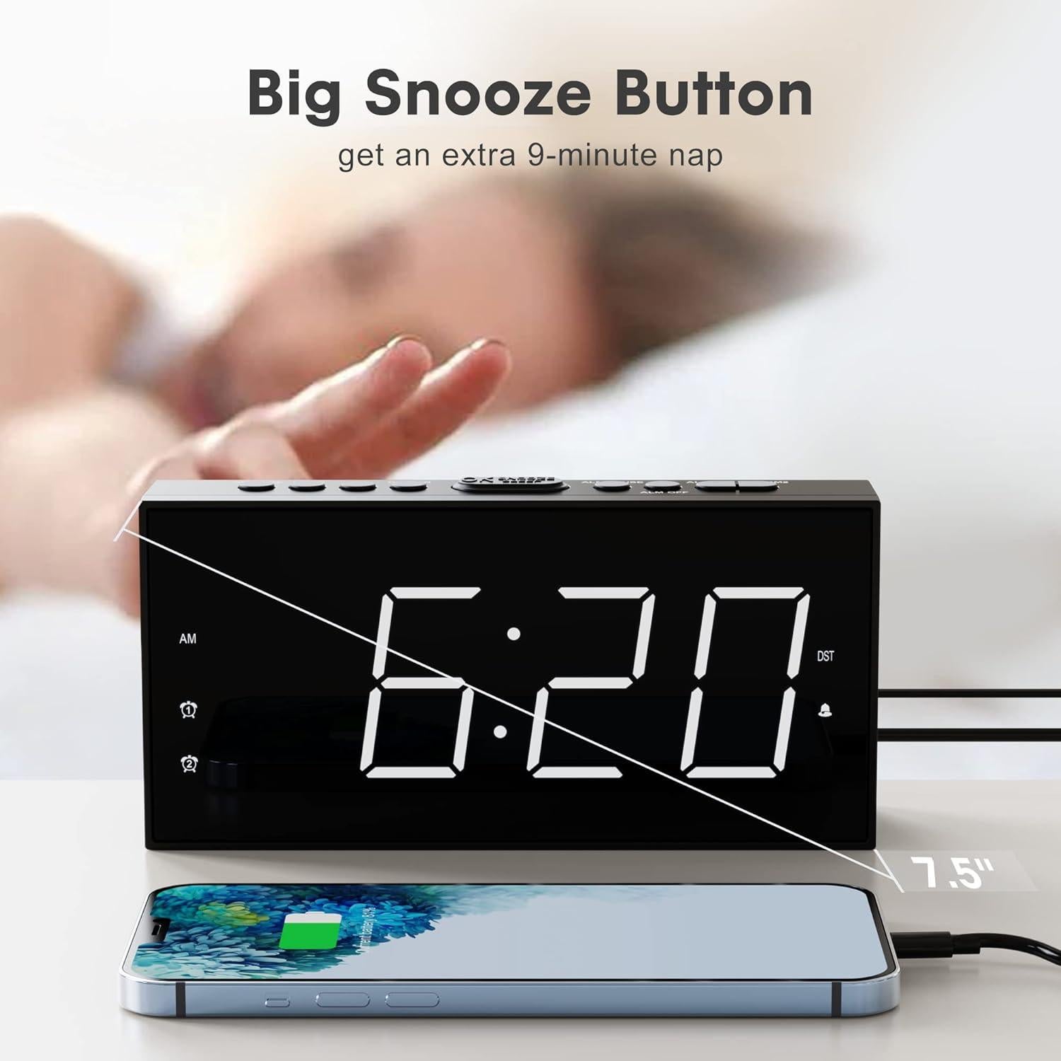 Reloj Despertador Digital Eoxsmile 7.5" LED con Cargador USB