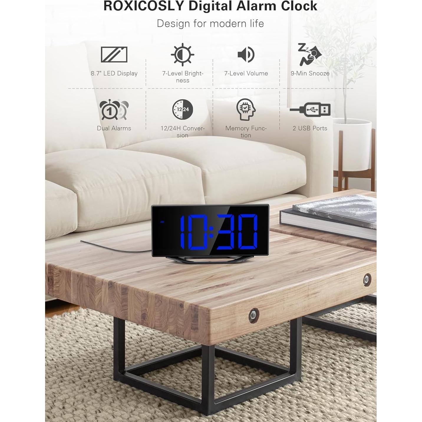 Reloj Despertador Digital Roxicosly con Pantalla LED 21.1 cm