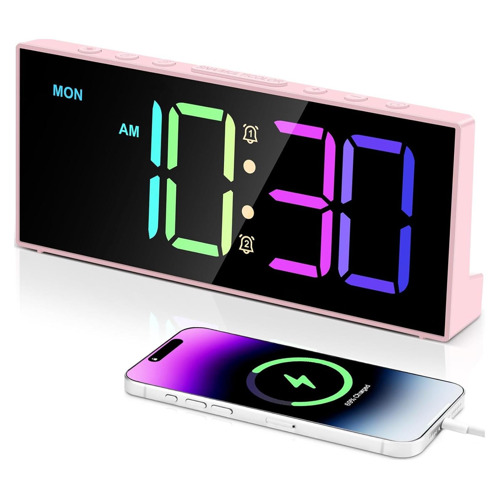 Reloj Despertador Digital Tetino Rosa con Carga USB y Alarma