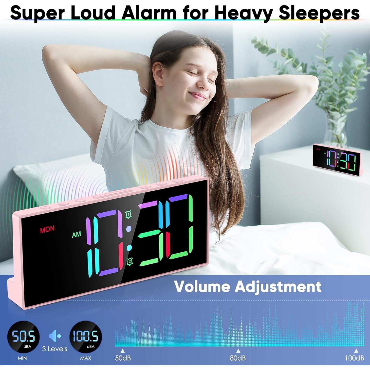 Reloj Despertador Digital Tetino Rosa con Carga USB y Alarma