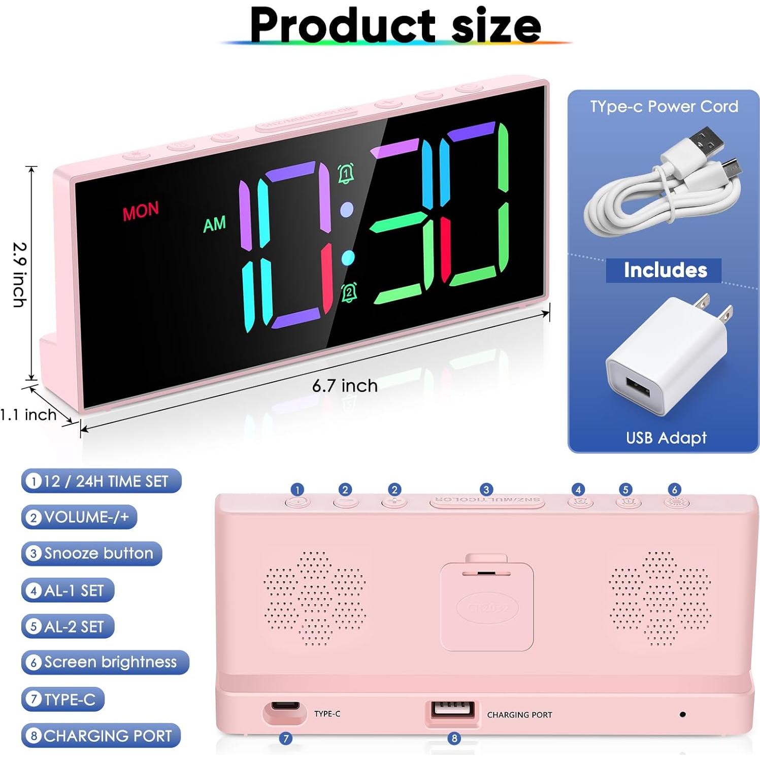 Reloj Despertador Digital Tetino Rosa con Carga USB y Alarma