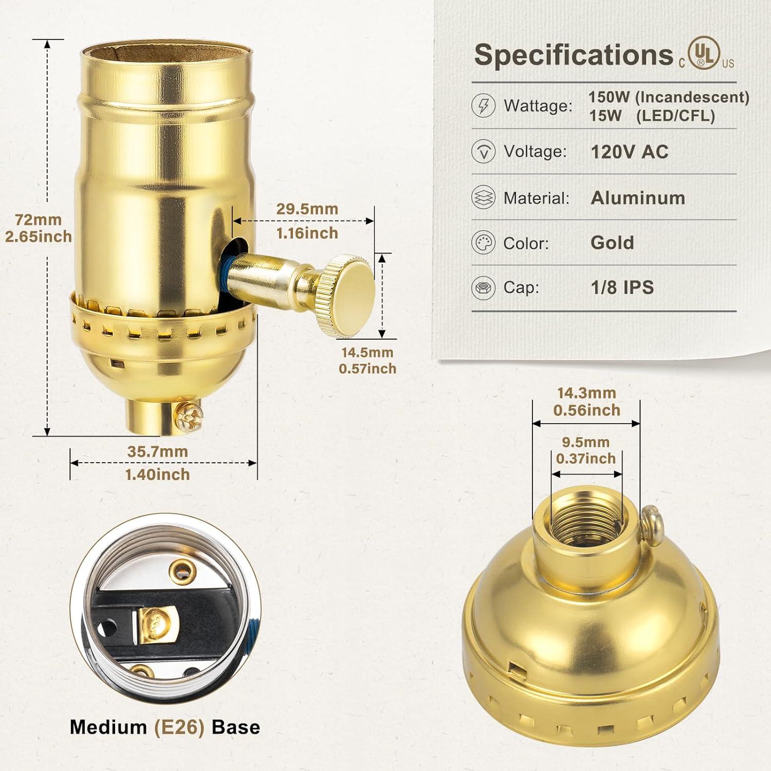 Portalámparas Regulable DiCUNO E26 Vintage Dorado 150W