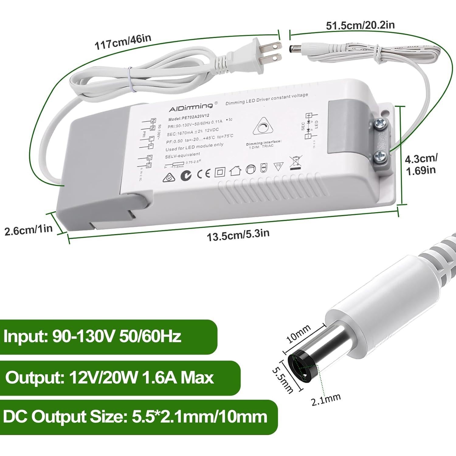 Transformador Regulable 12V 20W AIBOO para Luces LED