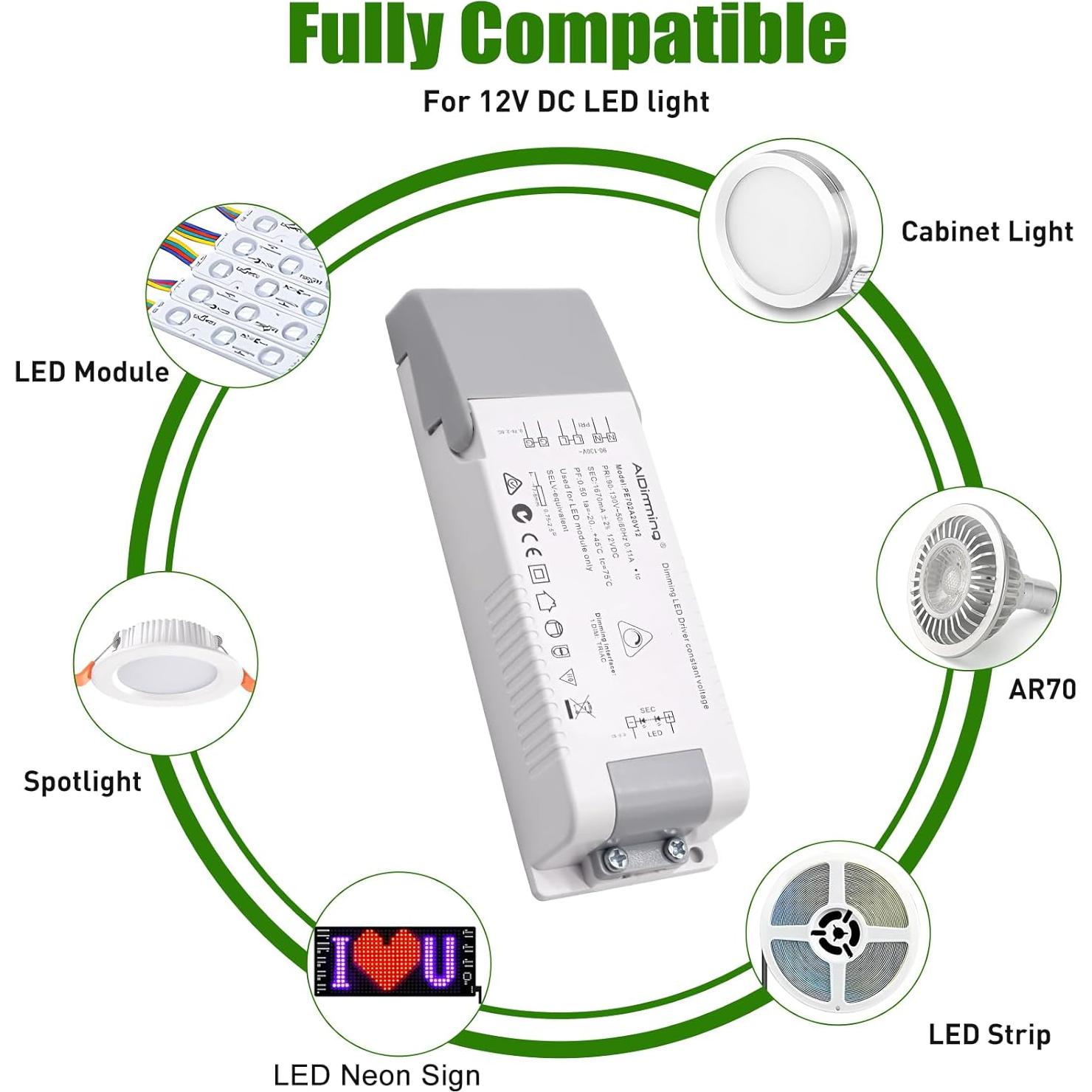 Transformador Regulable 12V 20W AIBOO para Luces LED